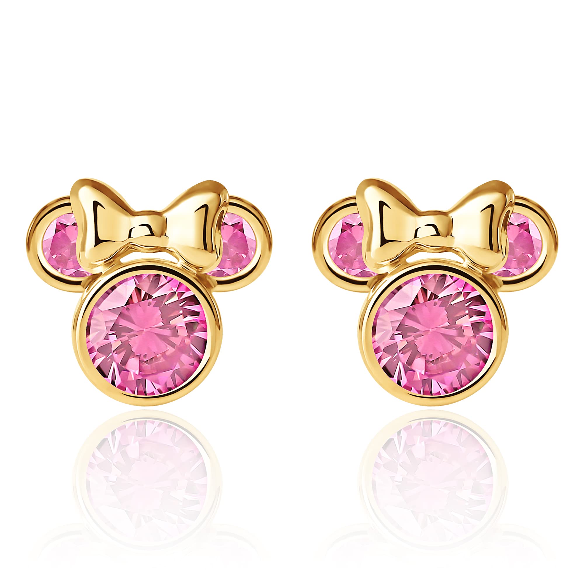 10K Gold Disney Minnie Mouse Birthstone Stud Earrings for Women - Disney Jewelry Gift for Birthday, Anniversary & Disney Fans - Perfect for Theme Parks, Parties & Everyday Wear