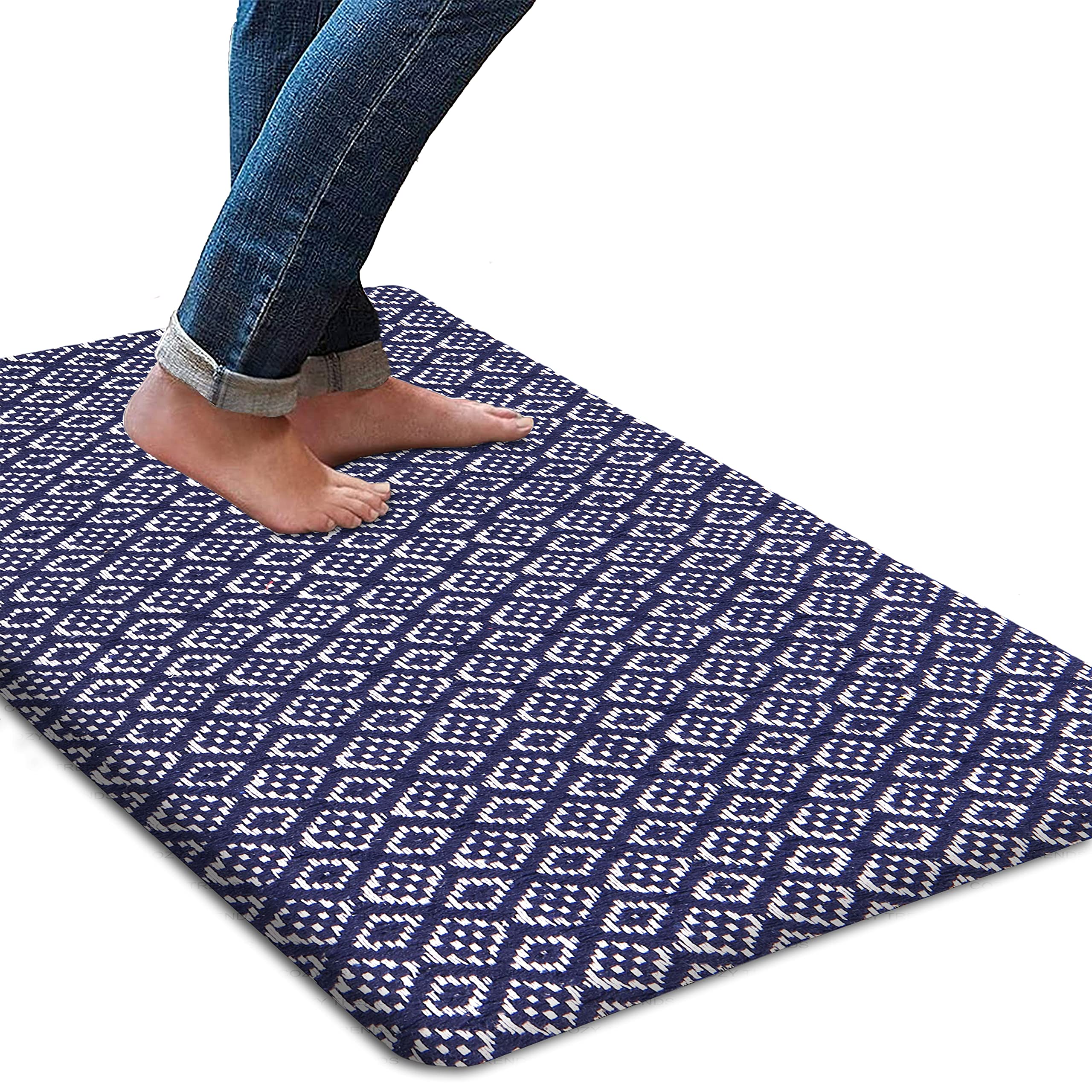 Anti-Fatigue Kitchen Mat with Cushioned Comfort, Waterproof Non-Slip Heavy Duty Foam Rug for Kitchen, Sink, Laundry, Office, and Home Floors (Navy, 18''x30'') - Perfect for Cooking, Cleaning, and Standing Comfort