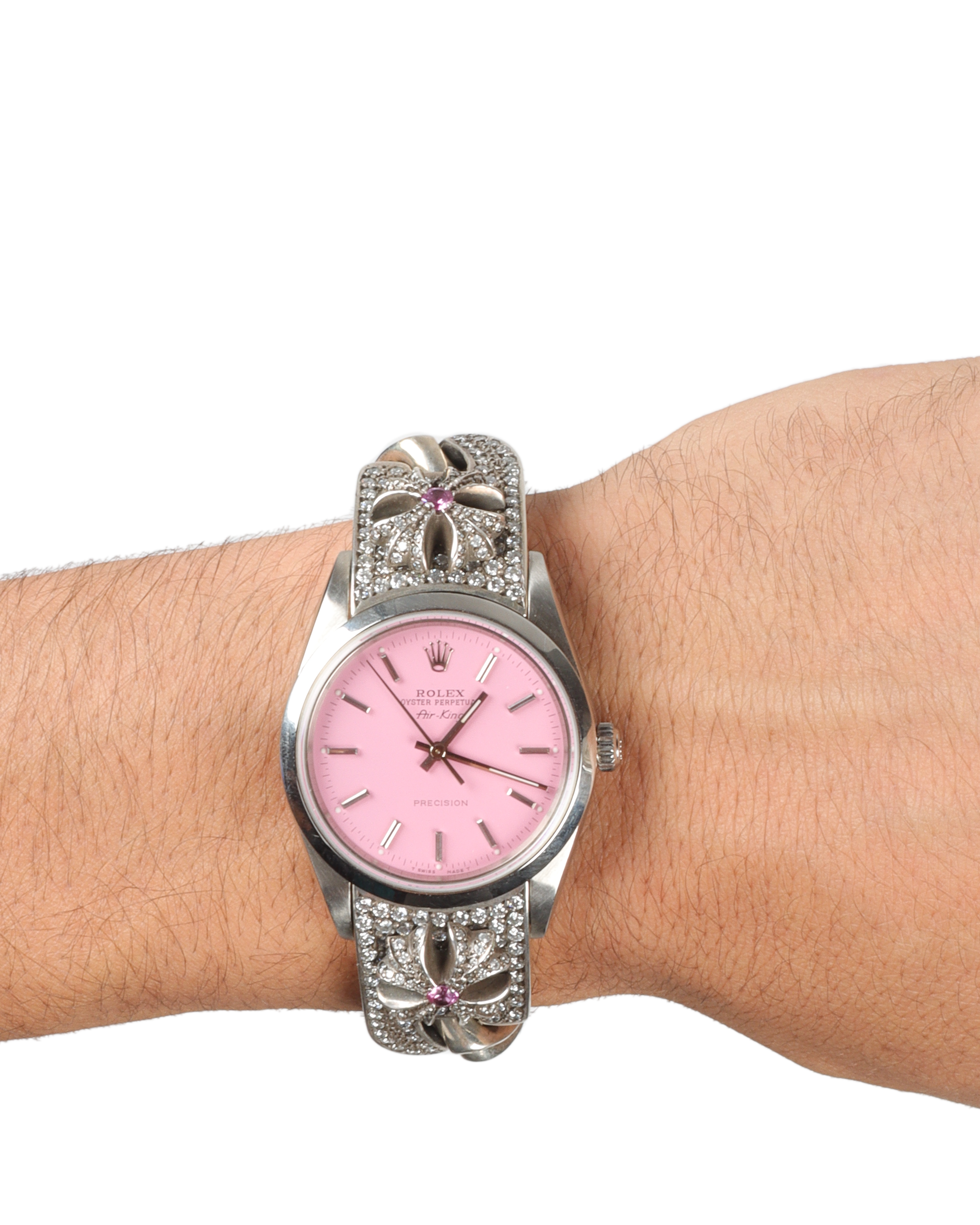 36mm Pave Diamond Rolex Air King Watch for Men - Luxury Stainless Steel Timepiece for Business, Gifts & Special Occasions