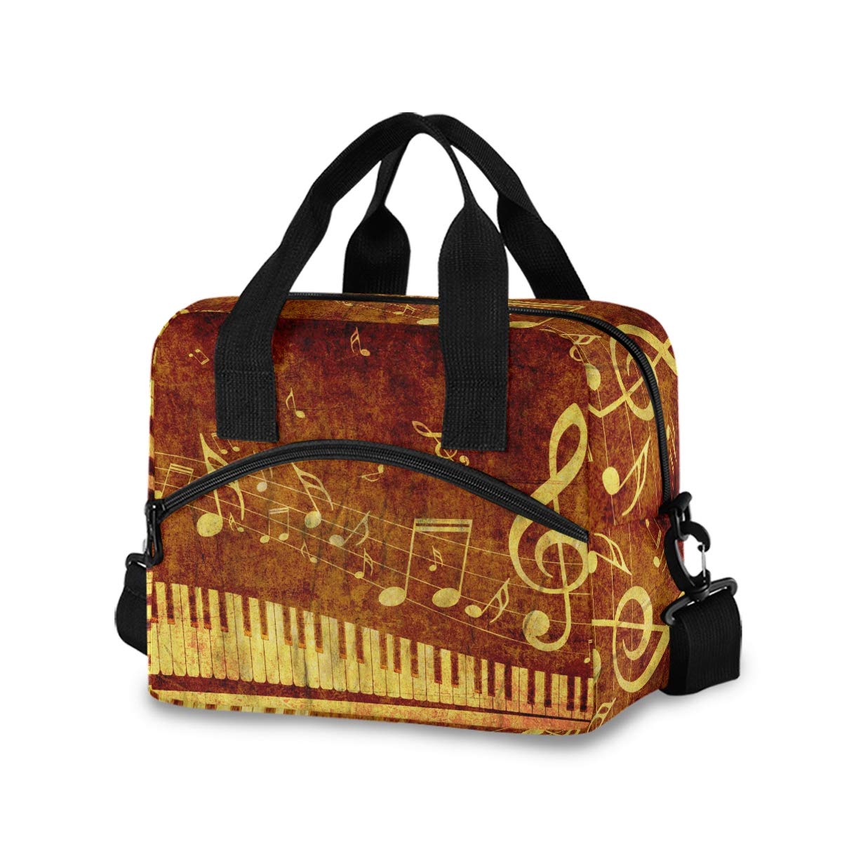 Insulated Piano Keys Musical Notes Lunch Bag for Women & Men - Reusable Cooler Tote with Detachable Shoulder Strap & Carry Handle - Perfect for Work, School, Picnic & Music Lovers