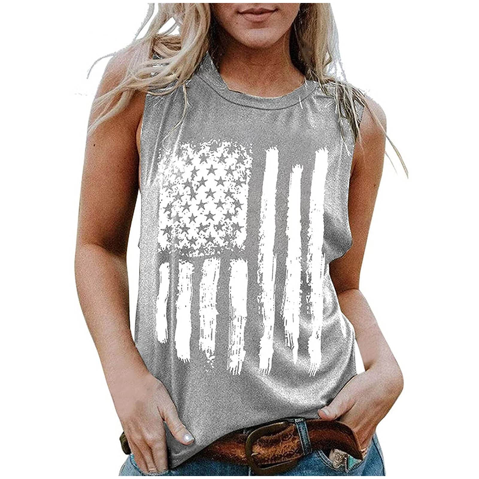 Women's 977 Tank Tops - Sleeveless Loose Fit Casual Summer T-Shirts for Workout & Independence Day | Comfortable Vest Tops for Gym, Beach & Everyday Wear