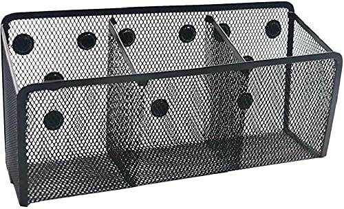 Magnetic Pencil Holder with 3 Compartments - Black Desk Organizer for Office, School & Home | Pen Holder, Pencil Case & Storage Box | Perfect for Workspace, Study Desk & Craft Room Organization
