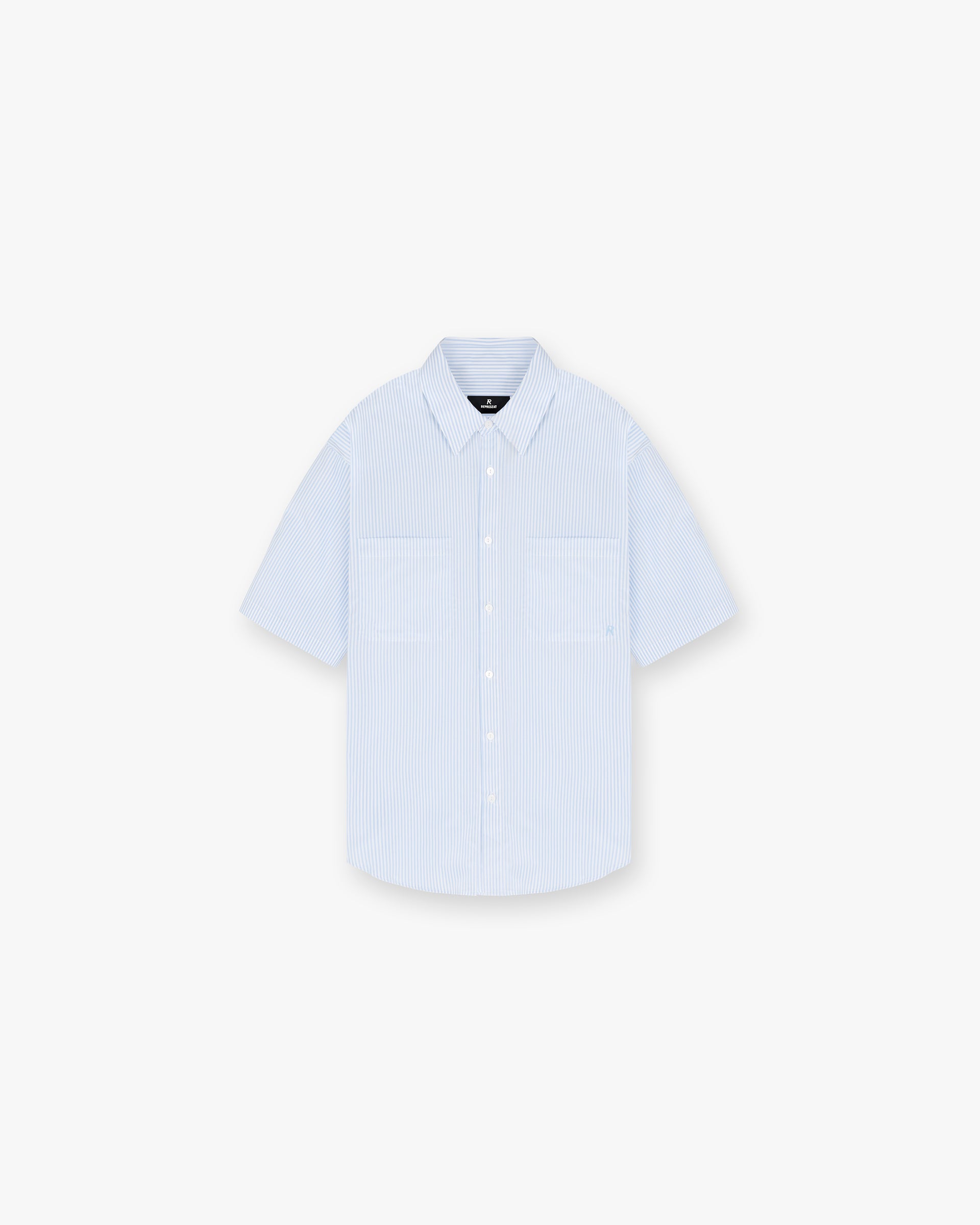 Baby Blue Short Sleeve Pinstripe Shirt for Men - Casual Business Office Wear & Summer Outfits