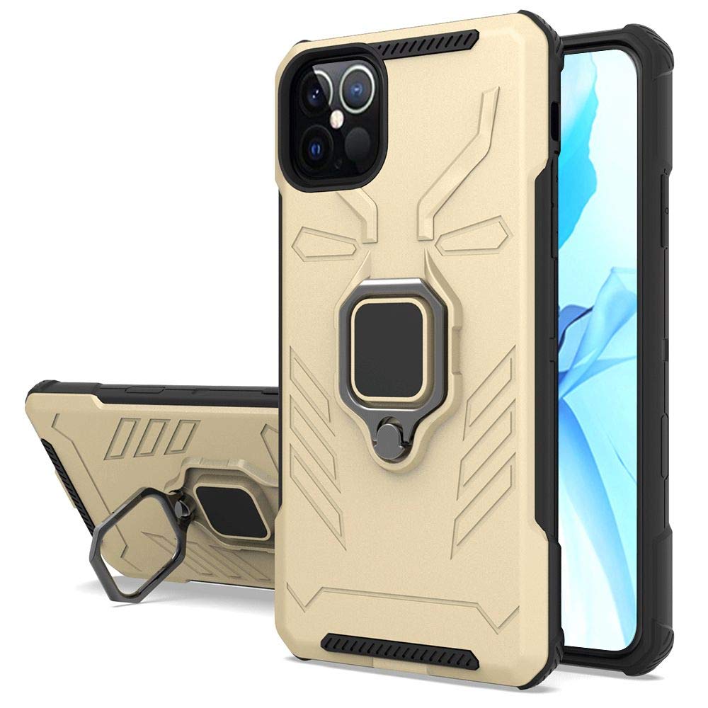 iPhone 12 Pro Max 6.7 Inch Ironman Magnetic Ringstand Hybrid Case Cover - Gold | Shockproof Protective Phone Case with Kickstand for Hands-Free Viewing, Gaming & Work