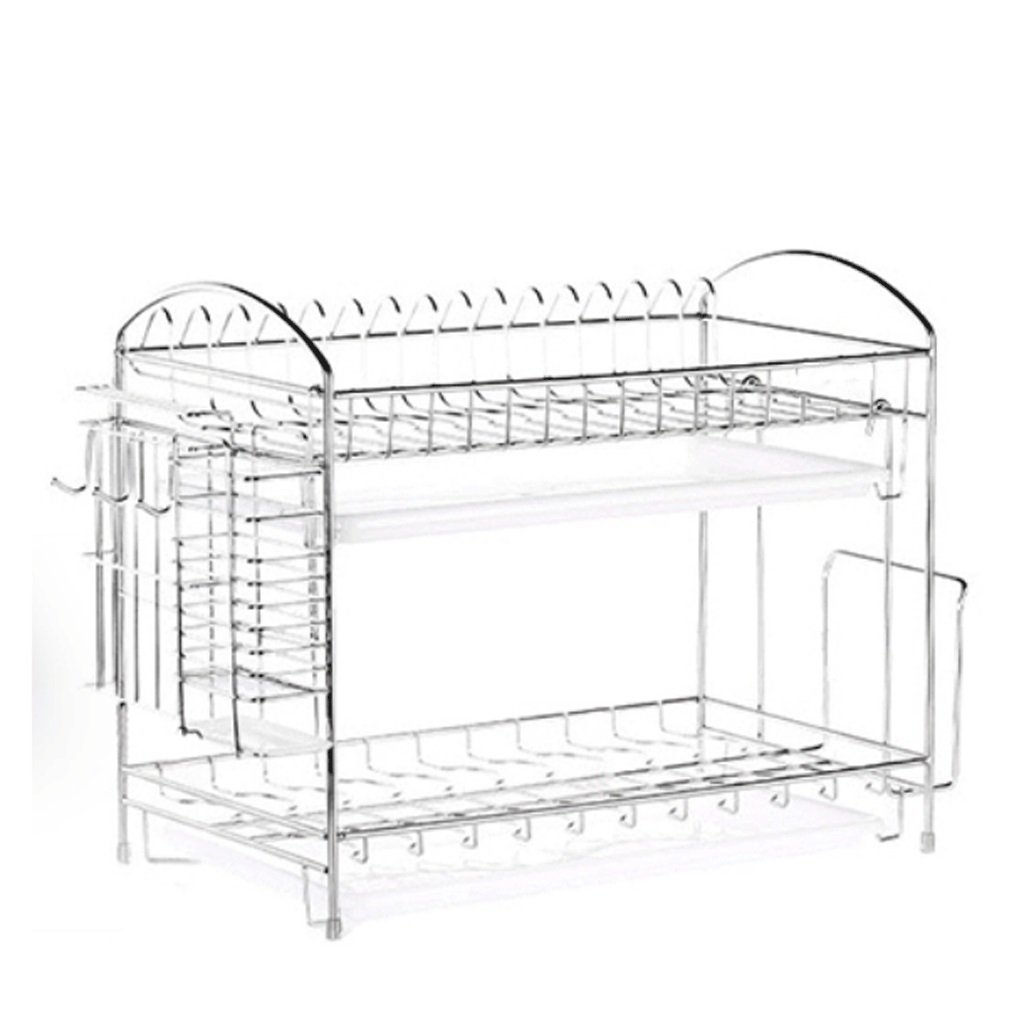 Premium 304 Stainless Steel Double Layer Dish Rack - Heavy Duty Kitchen Drainer for Drying & Organizing Plates, Bowls & Utensils - Space Saving Countertop Storage Solution for Small Kitchens & Apartments