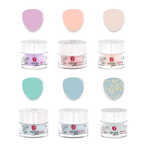Revel Nail Dip Powder Kit - 6-Pack Pastel Colors, Vitamin E & Calcium Enriched, Chip-Resistant DIY Manicure System for Long-Lasting Nails | Perfect for Home Salon, Bridal Parties & Special Occasions