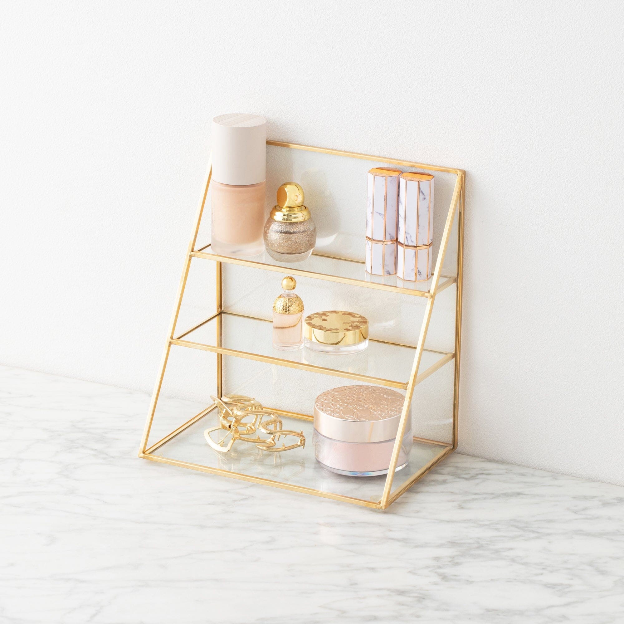 Glass Organizer Stand - 3-Tier Clear Desktop Display for Makeup, Jewelry & Office Supplies | Perfect for Vanity, Bathroom & Workspace Organization