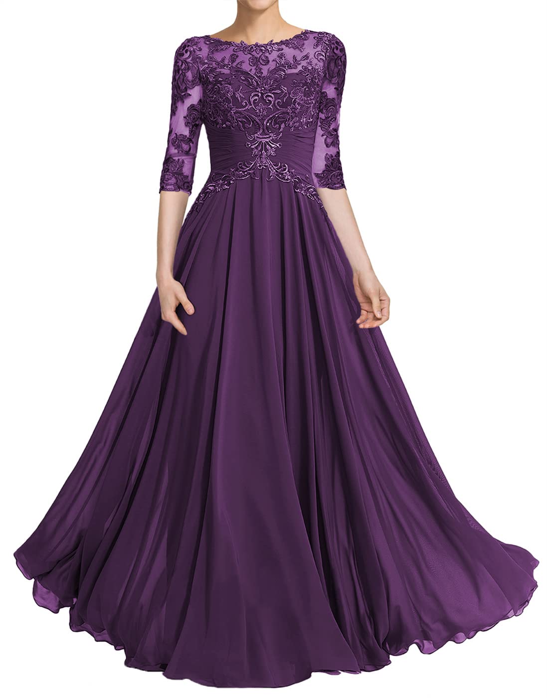Elegant Mother of the Bride Dresses - Lace Formal Evening Gowns | A-Line Chiffon Wedding Guest Dresses for Women with 3/4 Sleeves | Perfect for Weddings, Galas & Special Occasions