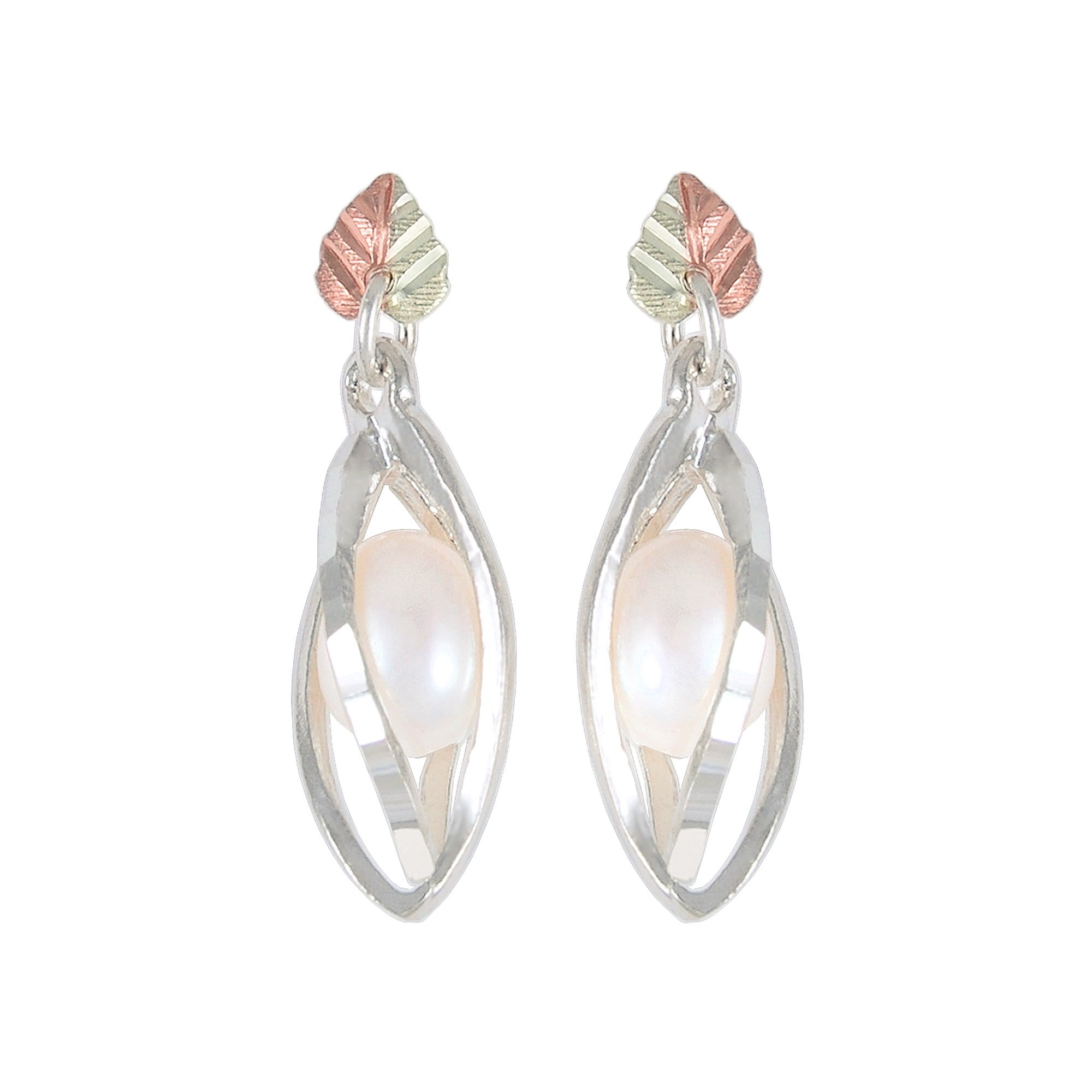 Black Hills Gold Pearl Earrings in Sterling Silver - Elegant Dangle Earrings for Women, Perfect for Weddings, Parties & Special Occasions