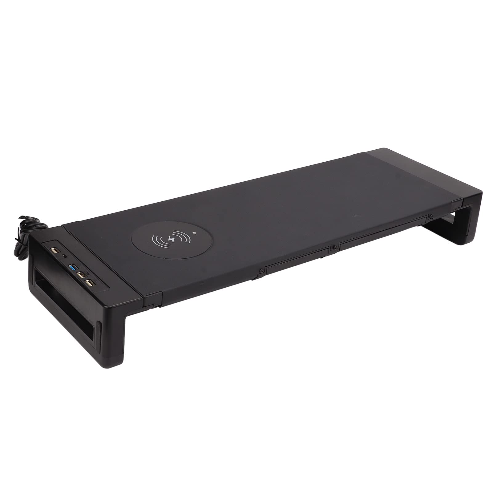 Zunate Adjustable Monitor Stand Riser with Wireless Charger, 3 USB 3.0 Hub Ports & Pull-Out Storage Drawer - Ergonomic Computer Desk Organizer for Laptop, PC, Tablet & Phone - Perfect for Home Office, Gaming Setup & Workspace Organization