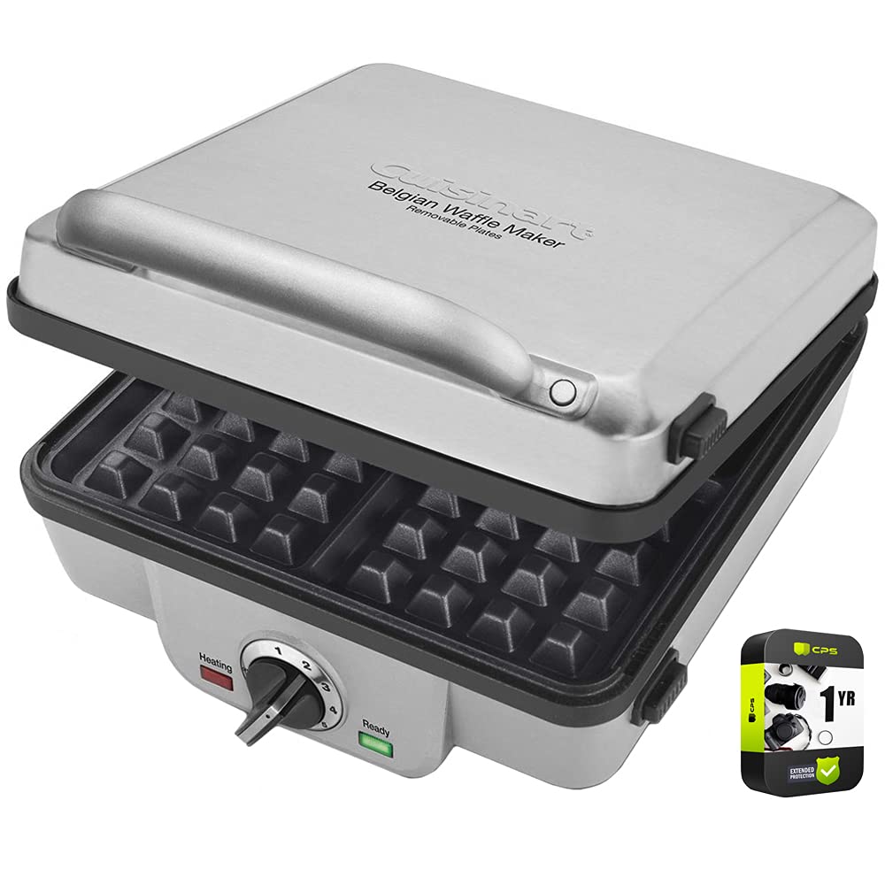 Cuisinart WAF-300P1 Belgian Waffle Maker with Pancake Plates - 4-Slice Stainless Steel Waffle Iron with Adjustable Temperature & Ready Light - Includes 1 Year Extended Warranty - Perfect for Breakfast, Brunch & Family Gatherings