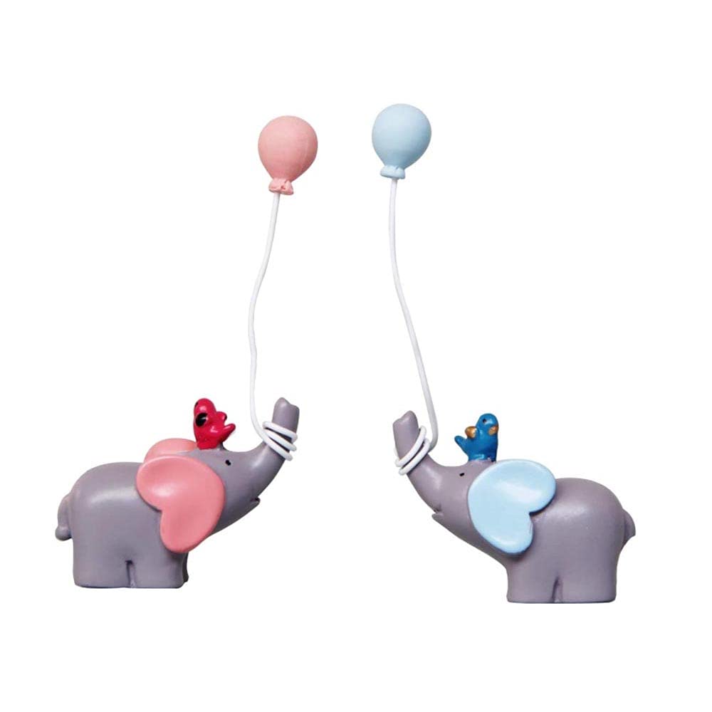 Blue & Pink Elephant with Balloons Cake Toppers - 1 Pair Birthday Cake Decorations for Baby Showers, Gender Reveals & First Birthday Parties