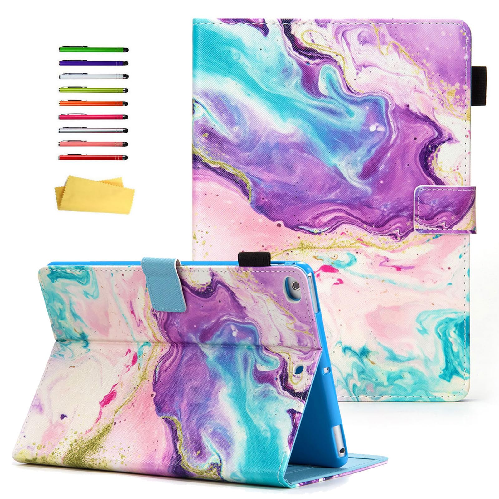Premium PU Leather iPad Case for iPad 9.7 Inch (2018/2017) - Compatible with iPad 6th/5th Gen & iPad Air 1/Air 2 - Folio Stand Cover with Pencil Holder & Auto Sleep/Wake Feature - Purple Marble Design - Perfect for Work, School & Travel Protection