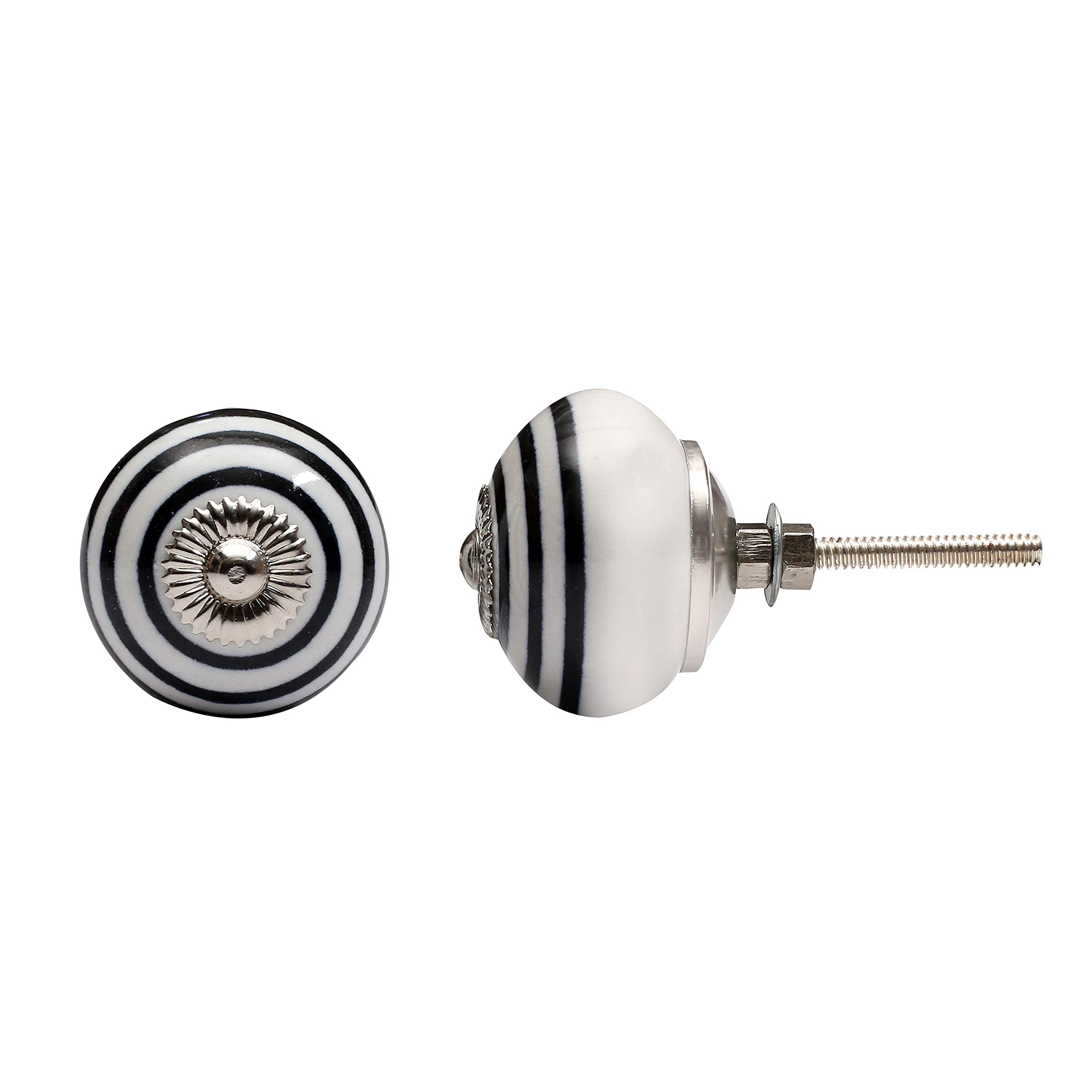 Ceramic Cabinet Knobs Set of 12 - Black/White for Kitchen & Dresser