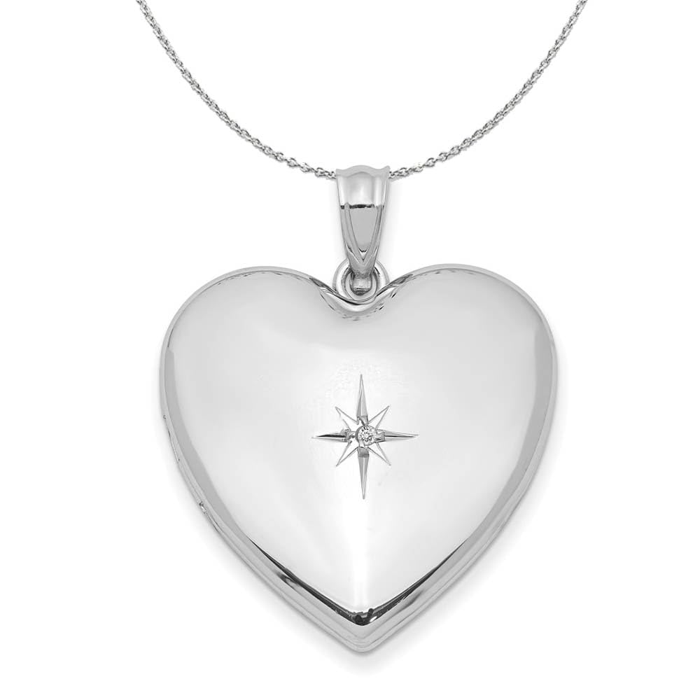 The Black Bow 24mm .01 Ct Diamond Star Design Heart Shaped Silver Locket Necklace - Perfect for Romantic Gifts & Special Occasions