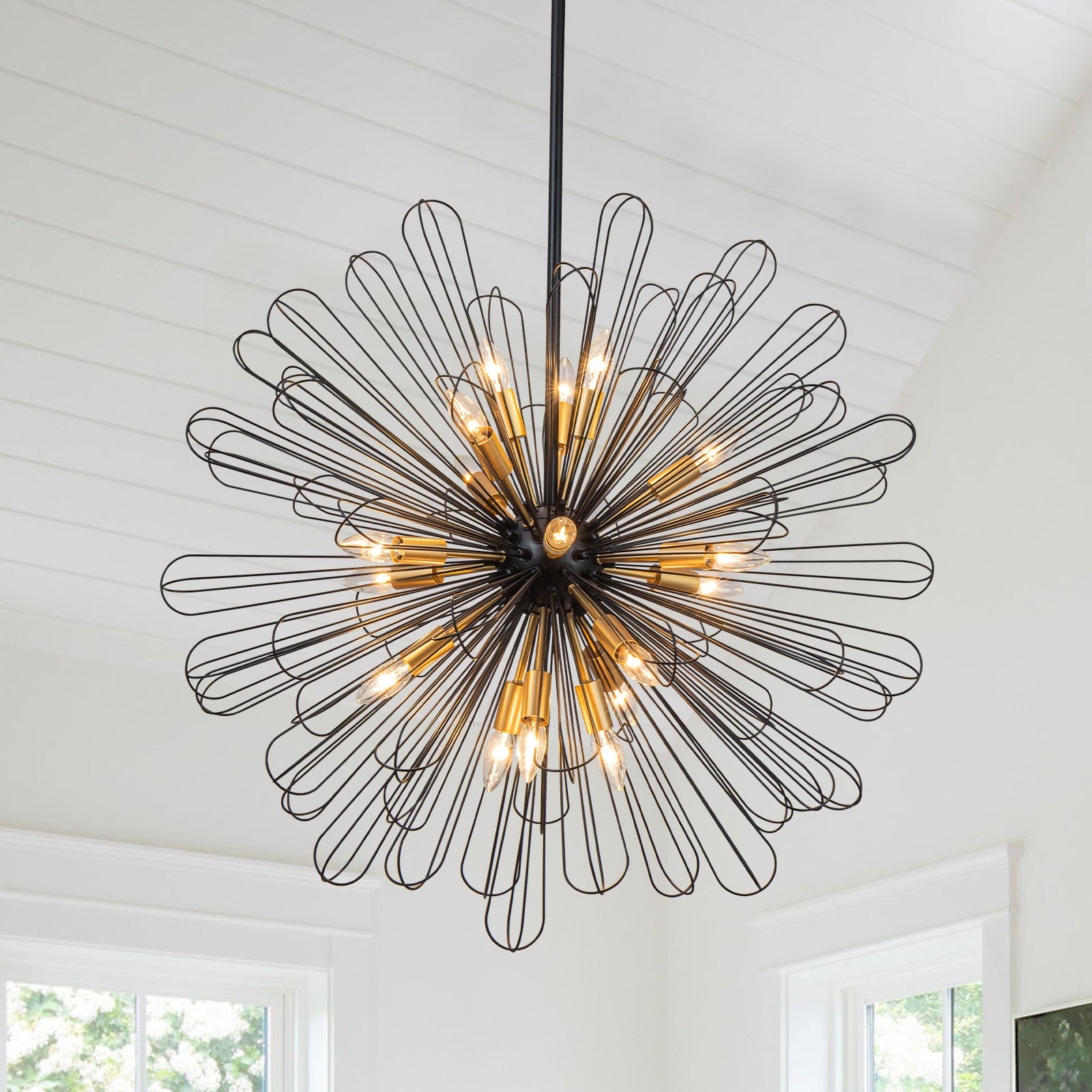 Glowlings 18-Light 34-Inch Wide Dimmable Globe Dandelion Sputnik Sphere Chandelier - Modern Ceiling Light Fixture for Living Room, Dining Room, Bedroom & Office Decor
