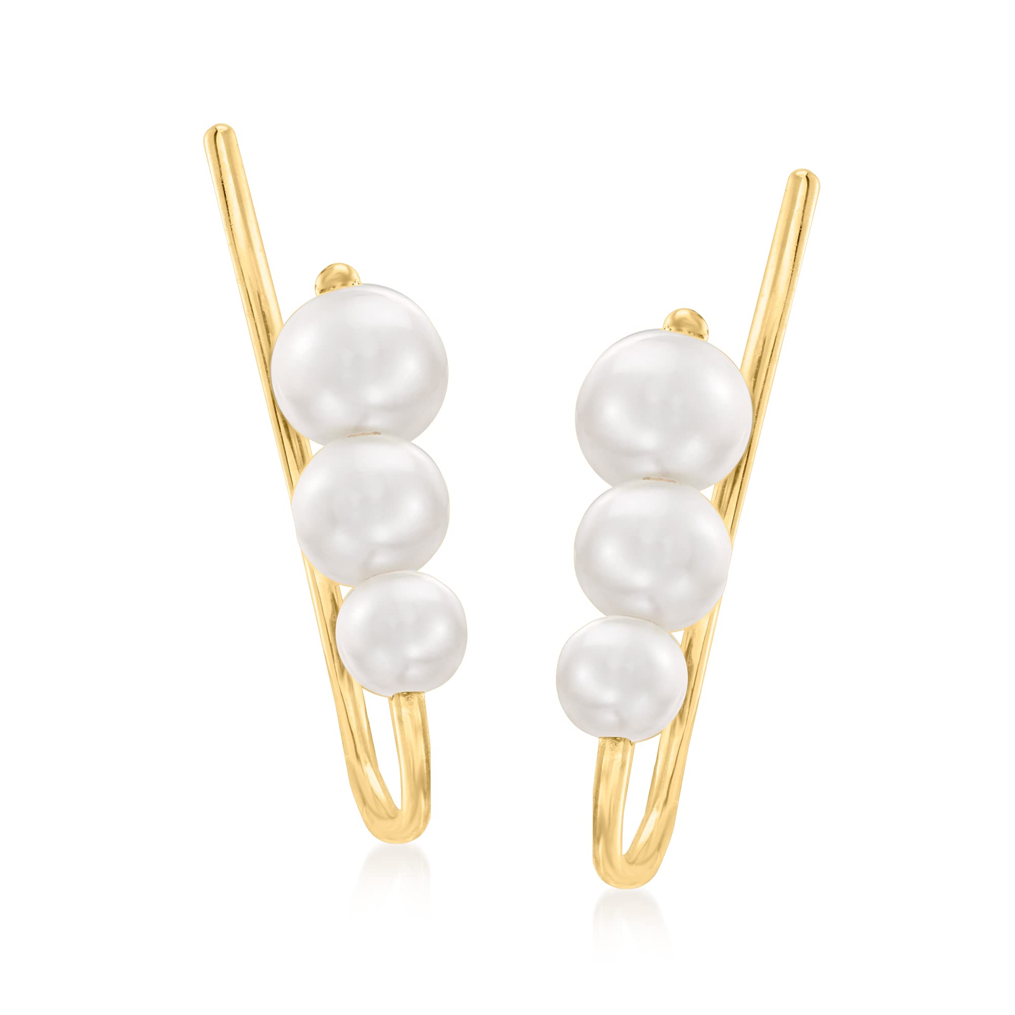 RS Pure by Ross-Simons 3-4.5mm Cultured Pearl Ear Climbers in 14kt Yellow Gold - Elegant Pearl Earrings for Women, Perfect for Weddings, Parties & Special Occasions