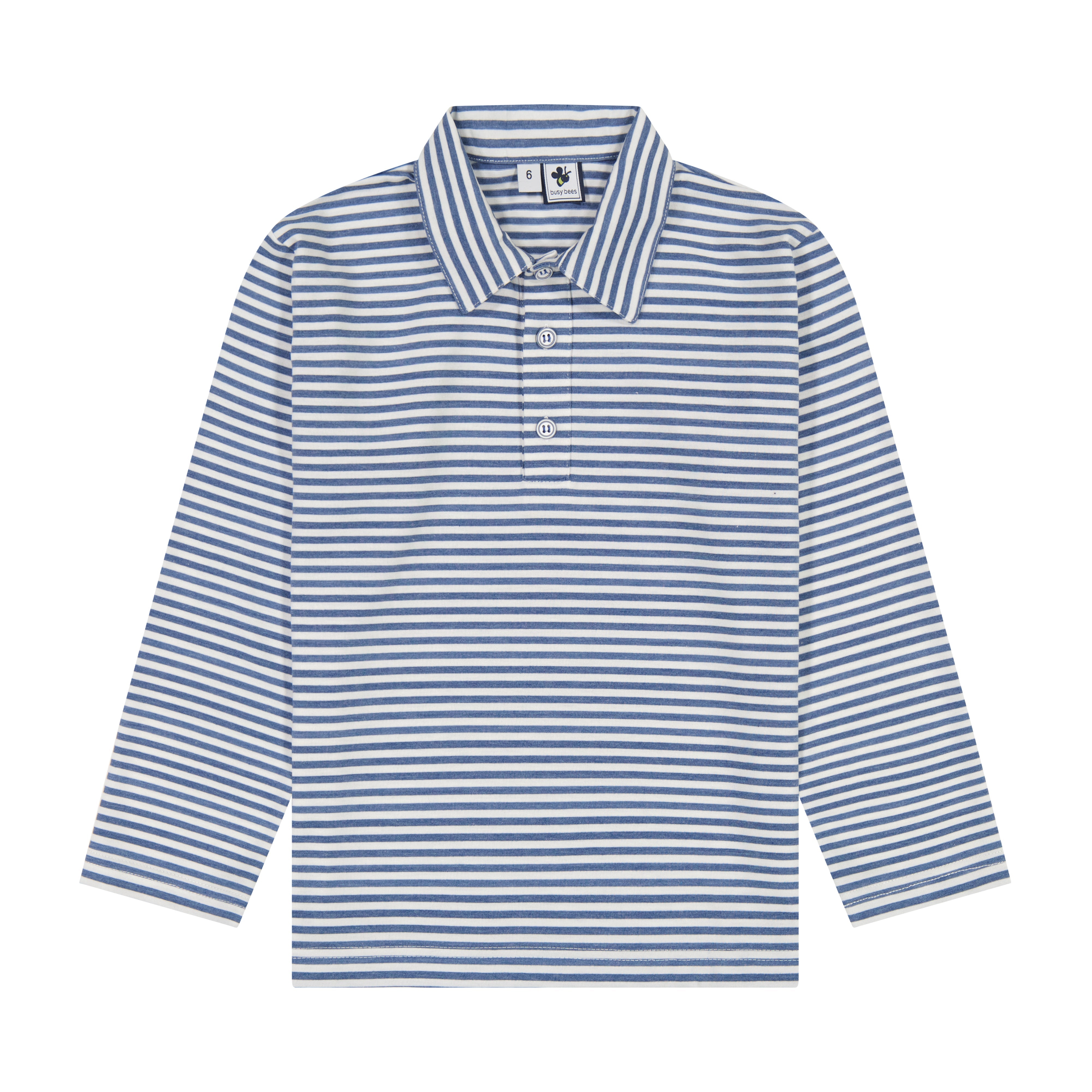 Boys Long Sleeve Polo Shirt - Mini Blue Stripe Casual Top for School, Playdates & Outdoor Activities | Comfortable Cotton Blend Kids Clothing