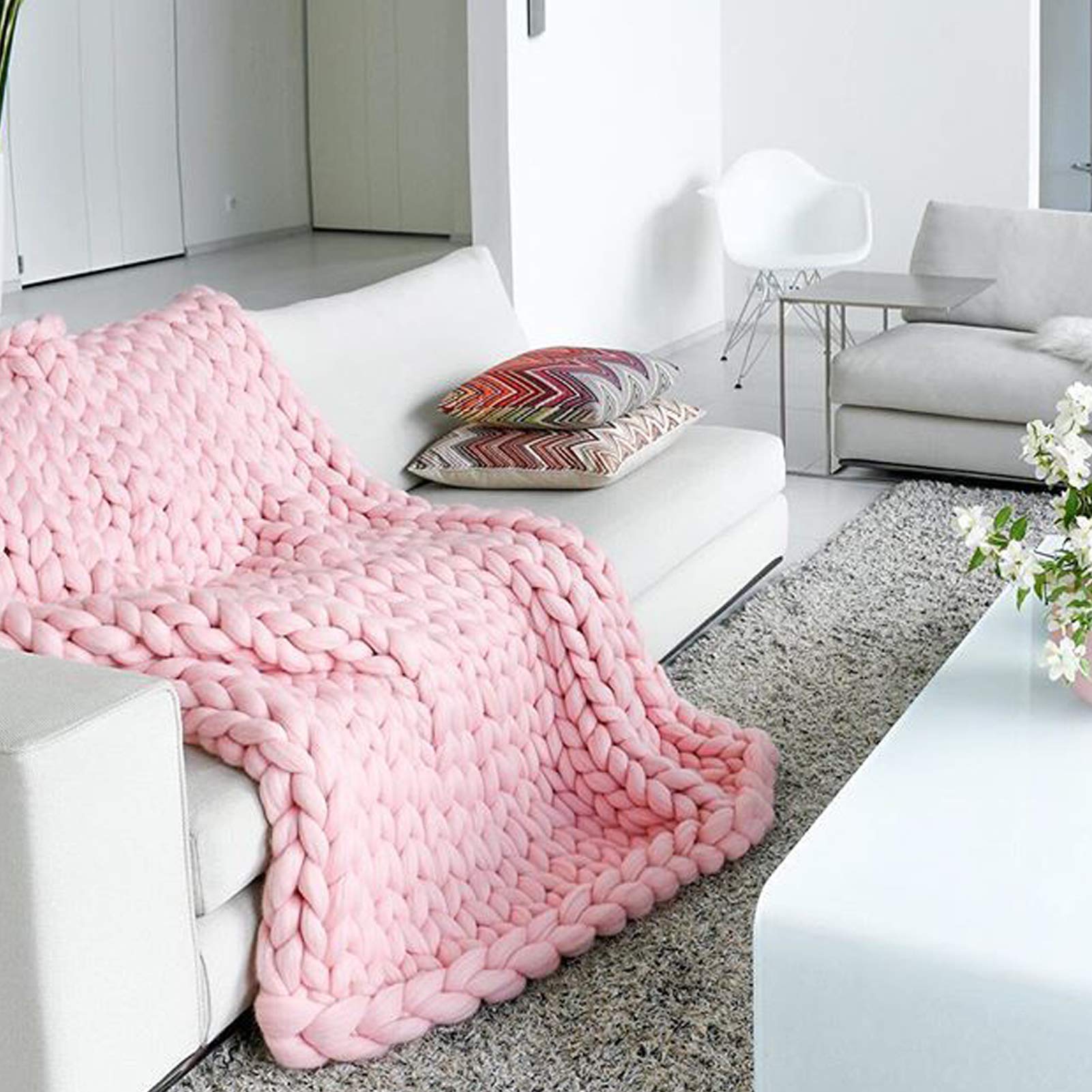 Chunky Hand-Woven Knitted Throw Blanket - Extra Thick Soft Yarn Blanket for Sofa, Bed & Couch - Cozy Home Decor, Perfect Gift for Pet Beds, Yoga Mats & Winter Warmth
