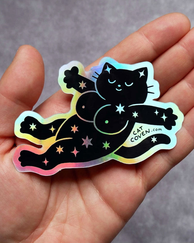 Magical Kitty Holographic Stickers - 50 Pack Cute Cat Vinyl Decals for Laptops, Water Bottles, Journals | Perfect for DIY Crafts, Scrapbooking & Gift Wrapping