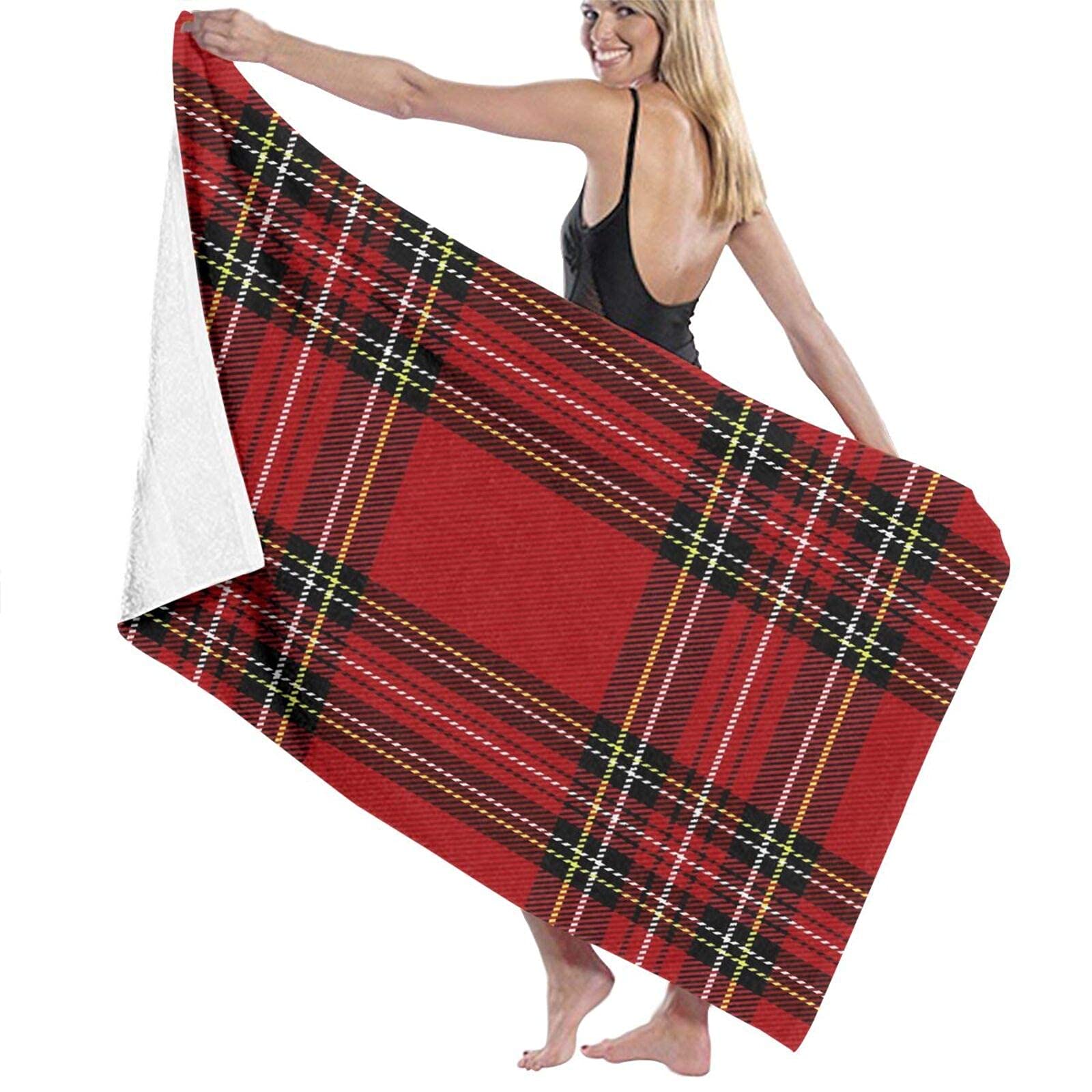 Premium Large Soft Microfiber Bath Towel Blanket - Christmas New Year Tartan Plaid Scottish Design - Extra Absorbent 52x32 Inch (130x80cm) Bath Sheet for Spa, Beach, Pool, Travel & Gym - Ideal for Hotels, Resorts & Family Use