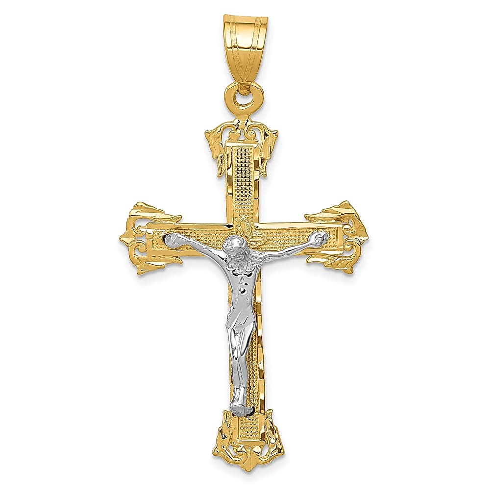 14K Two-Tone Yellow Gold Crucifix Cross Pendant Necklace for Women - Religious Jewelry Gift for Her - Perfect for Church, Baptism, Weddings & Everyday Wear