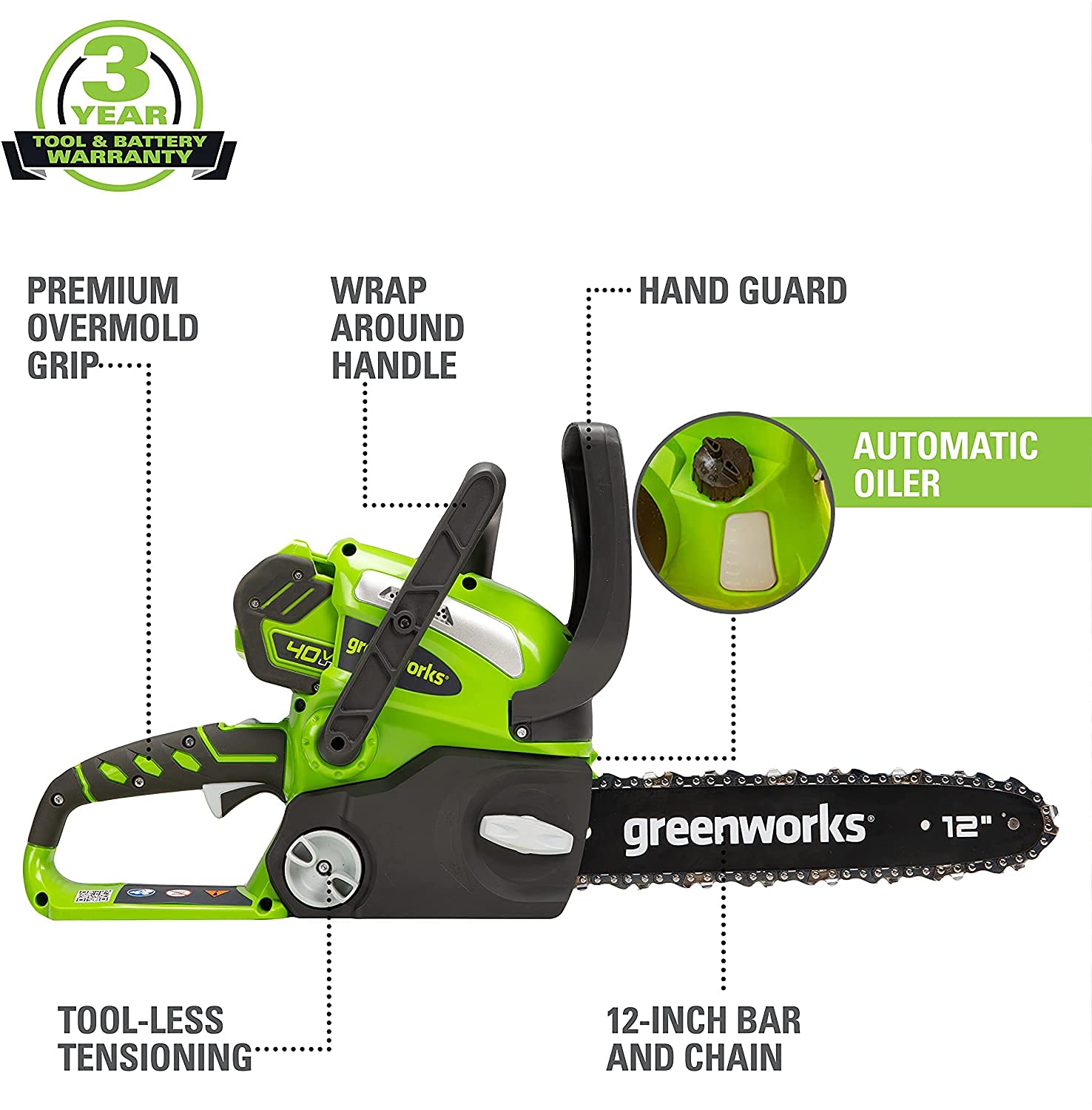 Greenworks 40V 24-Inch Cordless Hedge Trimmer & 12-Inch Chainsaw Combo Kit with 2.0Ah Battery & Charger - Perfect for Yard Maintenance, Landscaping, and DIY Home Projects