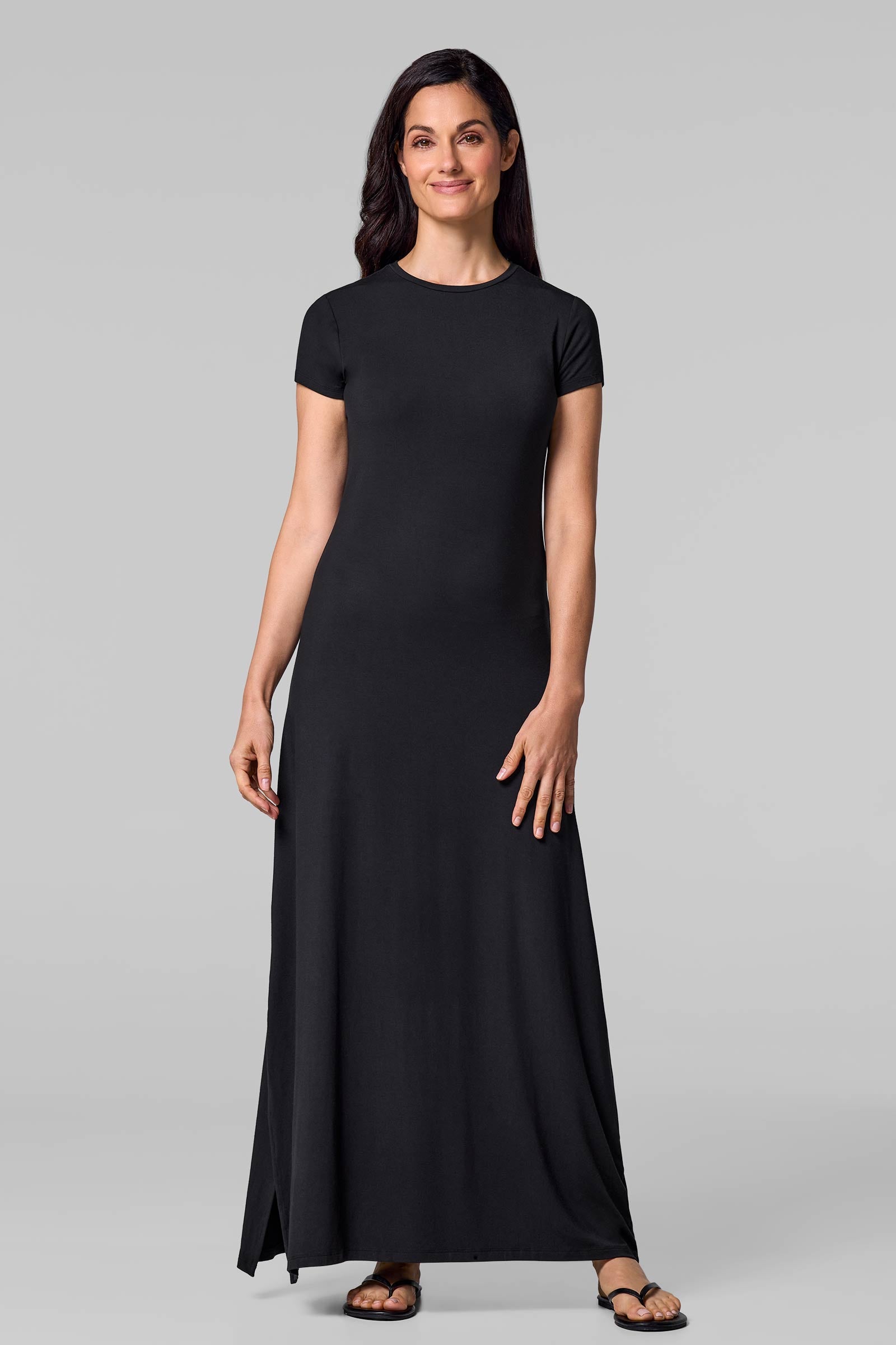 Women's Black Dounelle Maxi Dress - Elegant Long Sleeve Flowy Boho Dress for Casual Wear, Parties & Special Occasions
