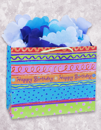 Birthday Stripe Gift Bags - Party Favor Bags for Birthdays, Baby Showers & Special Events - Bulk Pack of 20