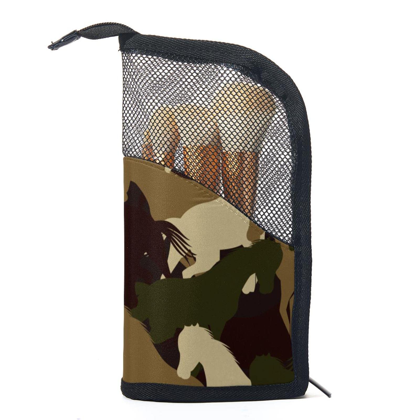 12-Piece Makeup Brush Organizer Bag with Horse Silhouette Camouflage - Portable Makeup Brush Holder Case for Travel & Home Storage