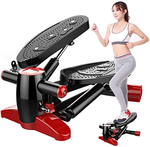 JLDN Mini Stepper Fitness Machine with Resistance Bands - Air Stair Stepper Twister for Cardio, Home Workout & Toning - Perfect for Small Spaces, Office & Apartment Exercises (Red)