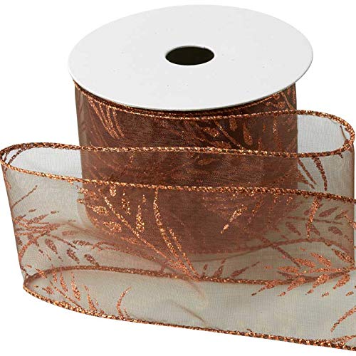 Factory Direct Craft Brown Glittery Wheat Organza Wired Ribbon - 2 Pack | Perfect for Gift Wrapping, Wedding Decorations & DIY Crafts