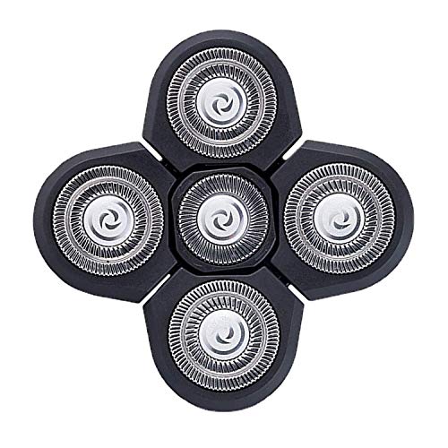 Waterproof 5-Blade Electric Razor Replacement Heads - Easy Install Beard & Head Shaver Blades for Men, Grey | Perfect for Travel, Home & Gym Use