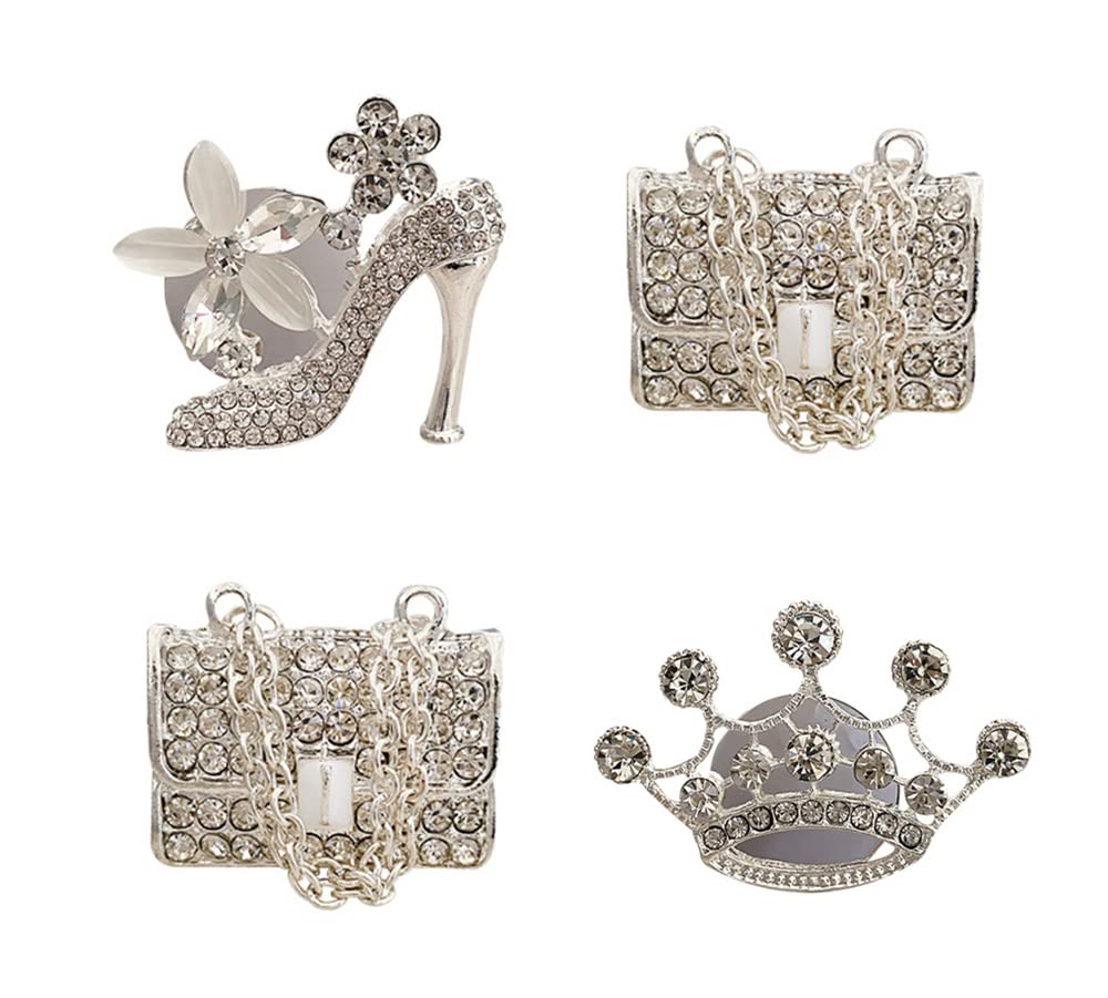 Sparkly Rhinestone Car Vent Clips - 4 Piece Set (High Heel, Magic Bag, Crown) | Bedazzled Car Accessories for Girls | Car Interior Decorations & Cute Dashboard Charms - Perfect for Gifts, Parties & Vehicle Customization