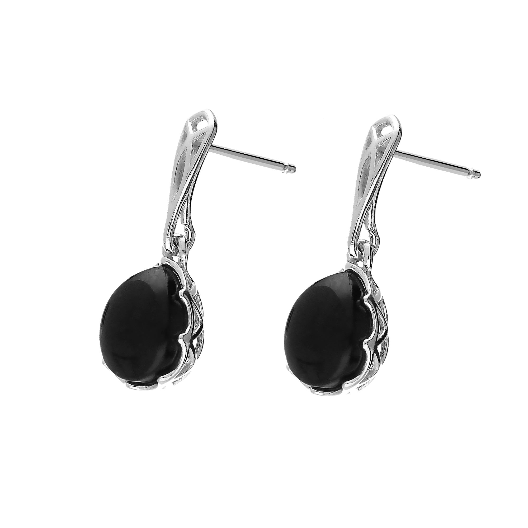Whitby Jet Pear Drop Earrings - Sterling Silver Dangle Earrings for Women, Elegant Gothic Jewelry for Parties, Weddings & Evening Events