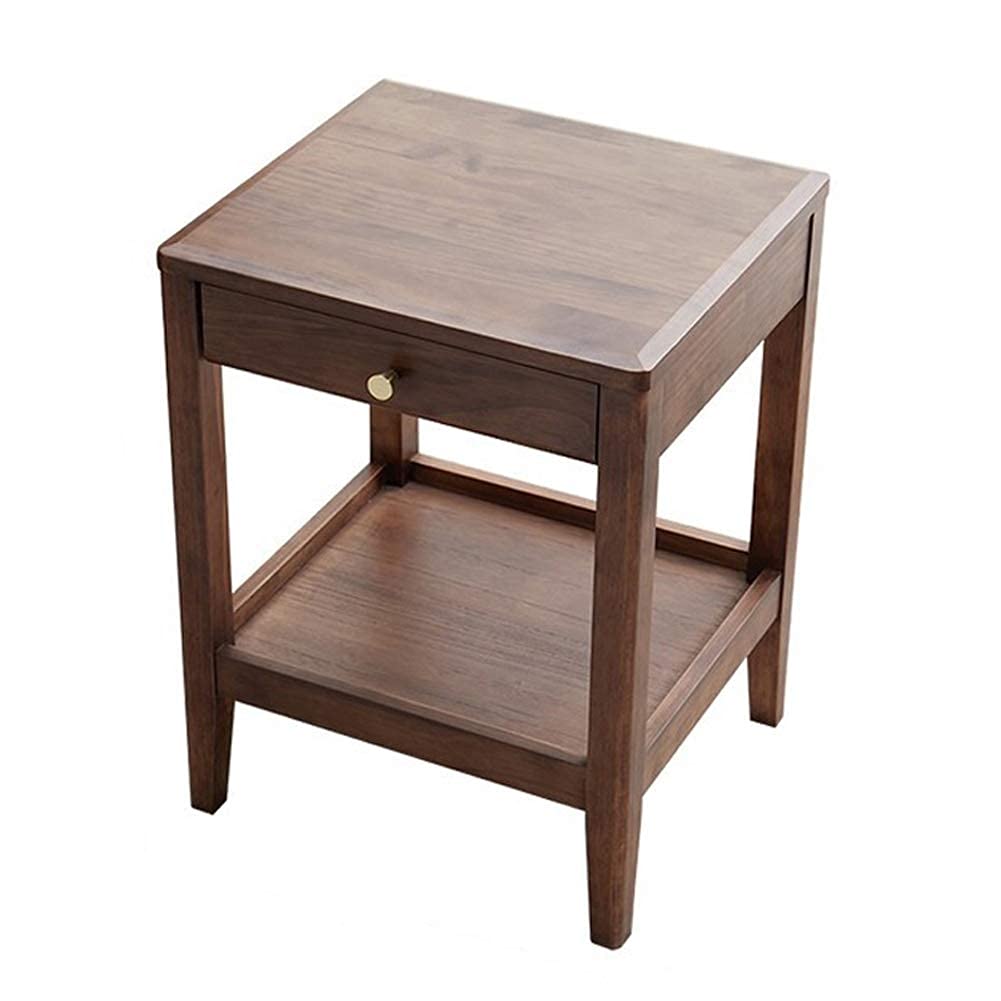 Modern Solid Wood Sofa Side Table with Drawer - Walnut Square End Table for Living Room, Bedroom & Office - Nightstand, Coffee Table with Storage Shelf | Perfect for Small Spaces, Reading Nook & Home Decor