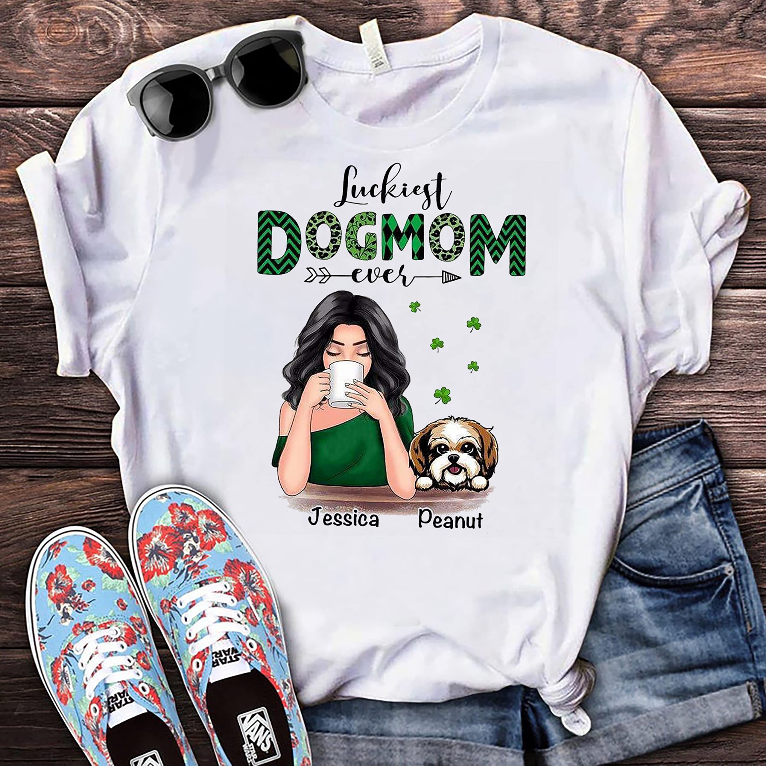 Personalized Luckiest Dog Mom Ever Shirt - Custom St Patrick's Day T-Shirt for Women - Funny Irish Pet Lover Gift - Perfect for Dog Moms, St Paddy's Day Parties & Family Gatherings