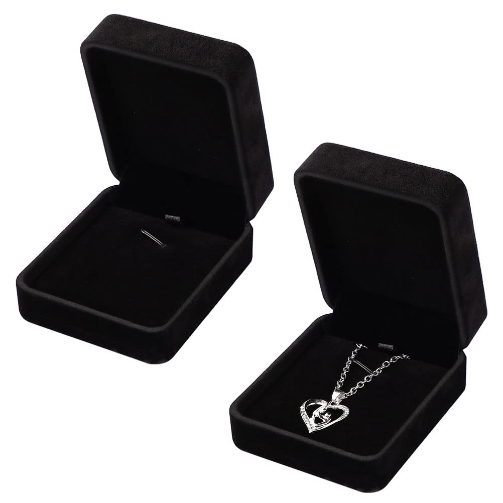 2Pcs Velvet Jewelry Gift Box 7x8x3.5cm - Elegant Necklace Display Case with Soft Lining - Perfect for Necklaces, Pendants & Jewelry Storage - Great for Anniversaries, Weddings, Birthdays & Valentine's Gifts (Black)