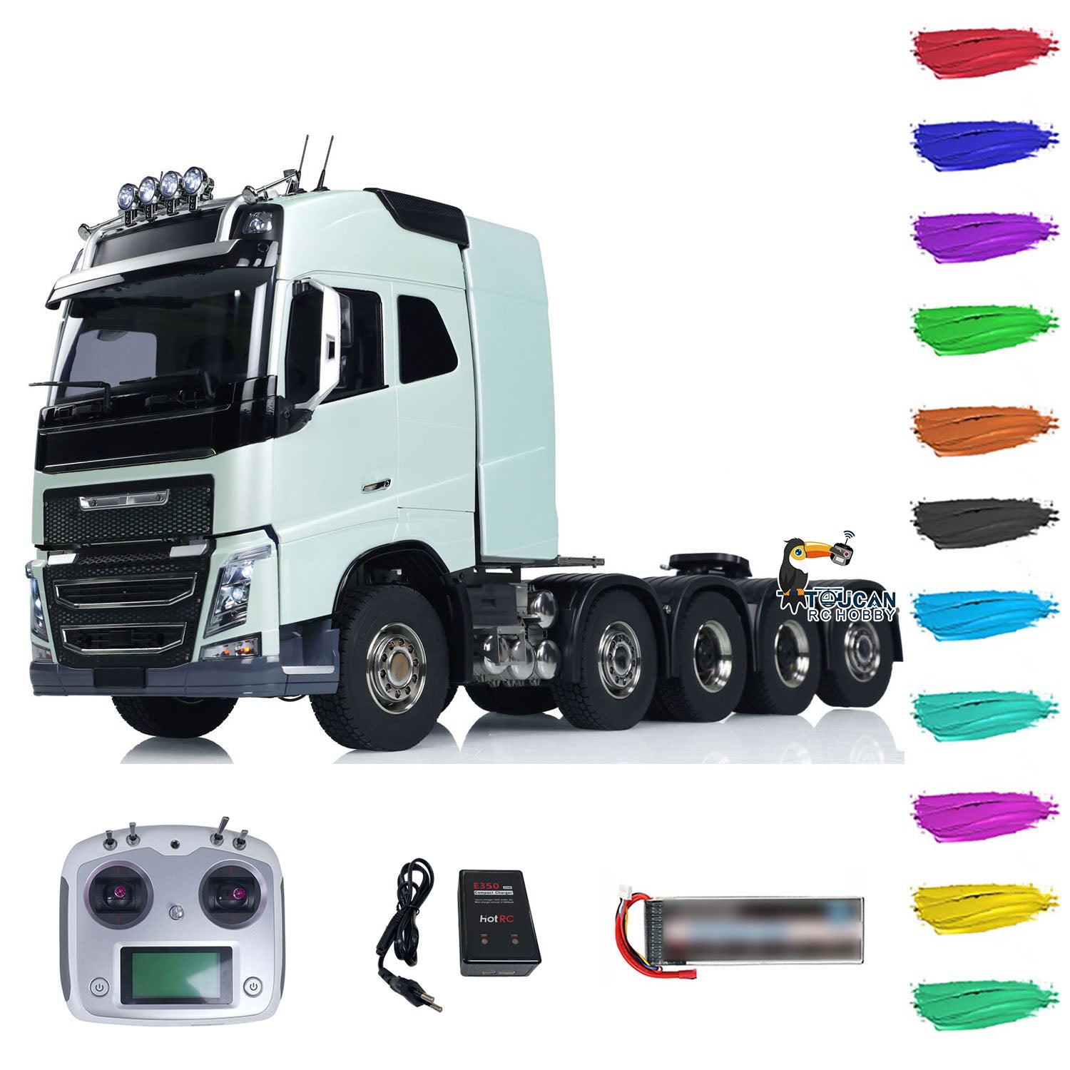 1/14 Scale FH750 Metal Chassis RC Truck - 10x10 Remote Control Tractor Car with Light & Sound System, ESC Servo Motor, RTR Electric DIY Model for Off-Road Racing and Collection