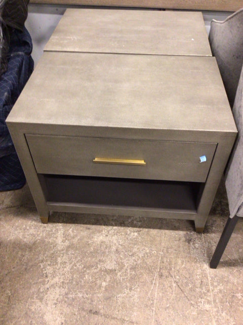 Vintage Grey Shagreen Nightstand with One Drawer - Open Shelf Bedside Table for Bedroom, Living Room, or Office