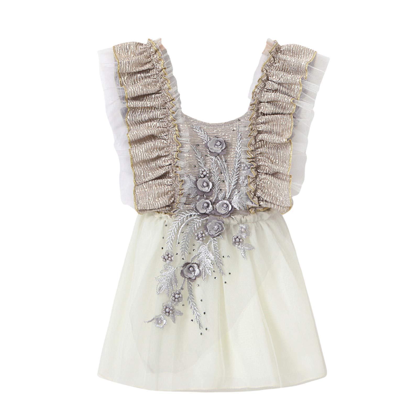 **Toddler Baby Girl Ruffle Embroidered Bead Patchwork Tulle Dress - Princess Party Outfit for Birthday, Photo Shoot & Special Occasions**