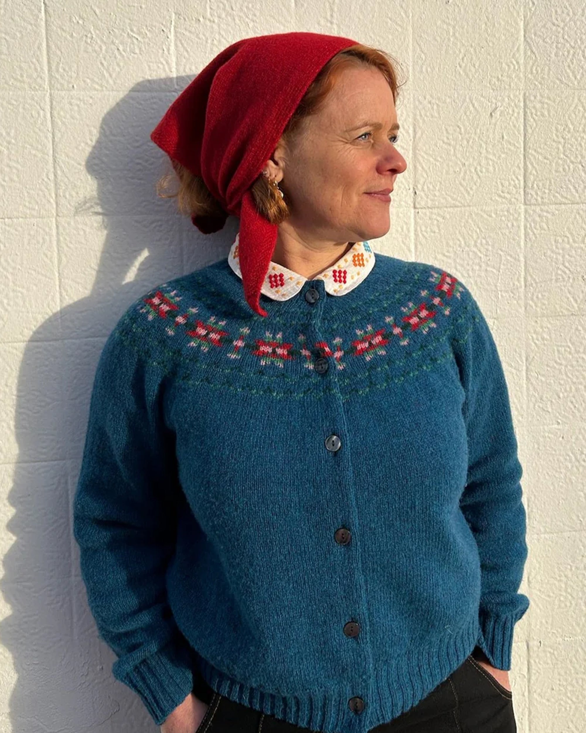 Lowie Storm Blue Fairisle Cardigan for Women - Cozy Winter Knit Sweater with Nordic Pattern - Perfect for Christmas, Holiday Parties & Casual Outfits