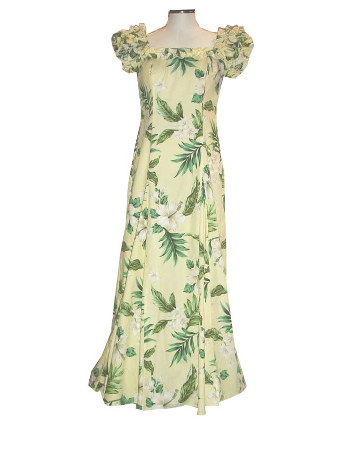 Off Shoulder Ruffle Long Muumuu Dress - Coral Hibiscus Print Beach Wedding Dress for Women - Perfect for Beach Weddings, Vacations & Summer Parties