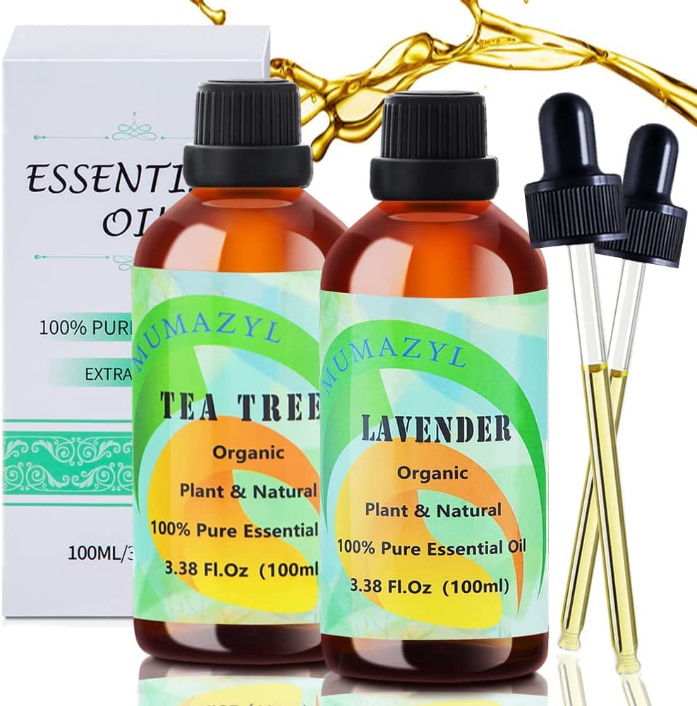 100ml Lavender Tea Tree Essential Oil Set - Pure Aromatherapy Oils for Diffuser, Home, Office, Bedroom, Bathroom, Study, Living Room, Yoga & Spa | Relaxation, Stress Relief & Air Freshener