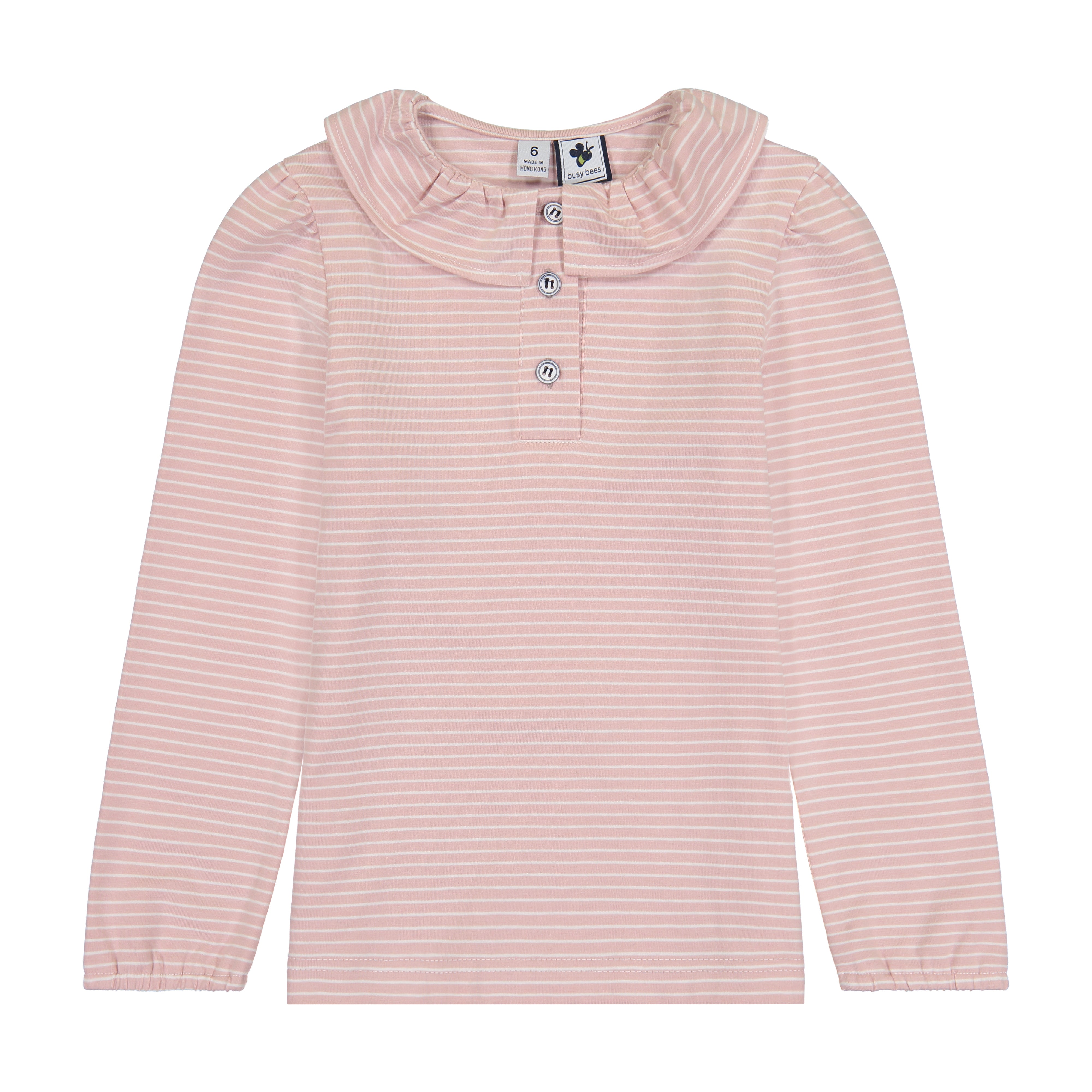 Eliza Girls Ruffle Knit Long Sleeve Polo Shirt - Rose Pink Striped Cotton Top for School, Playdates & Family Photos