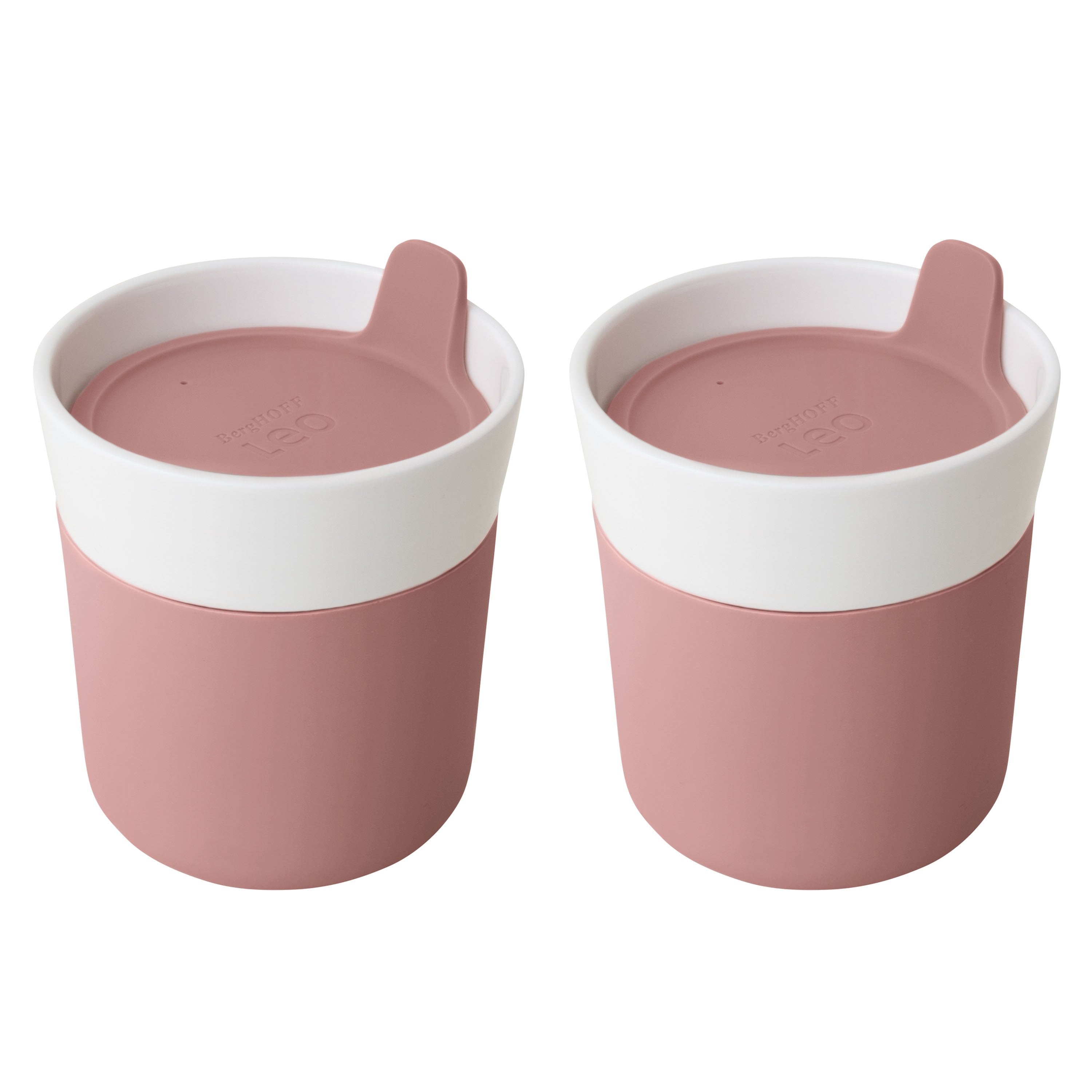 BergHOFF Leo 8.4oz Porcelain Travel Mug with Lid - Insulated Coffee Tea Cup, Pink Set of 2 - Perfect for Office, Commuting & Outdoor Activities