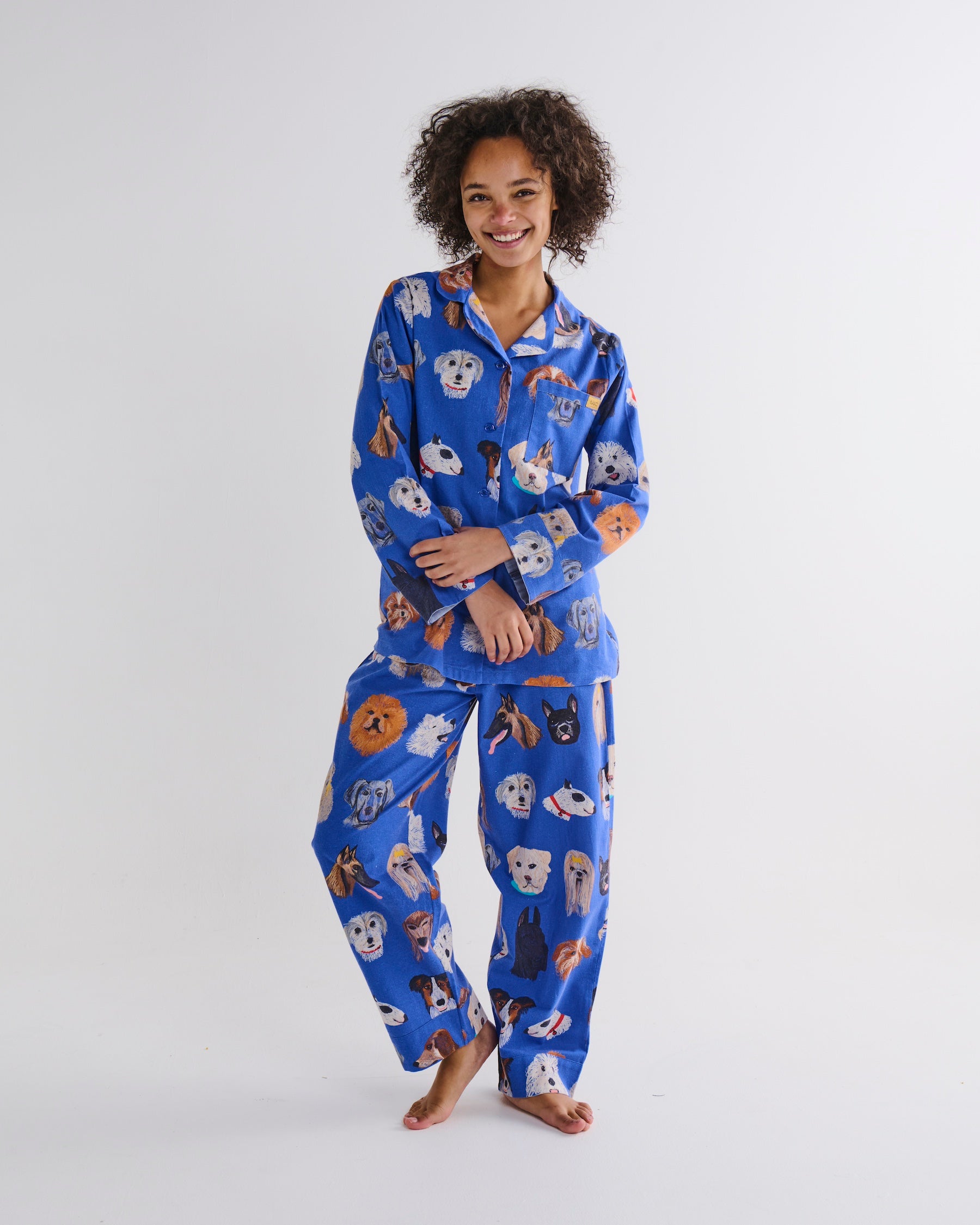 Dog Park Blue Flannelette Adult Long Sleeve Pajama Set - Cozy Sleepwear for Men & Women - Perfect for Lounging, Sleepovers, and Cold Nights