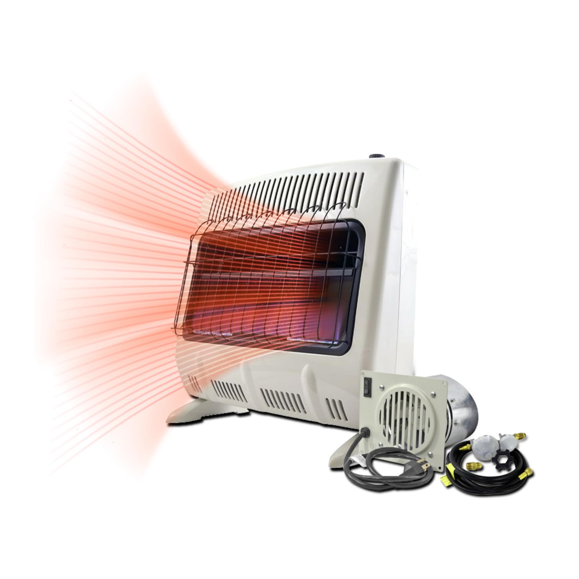 Mr. Heater 30,000 BTU Blue Flame Propane Space Heater with Built-In Blower Fan & 12ft Hose - Indoor Heating for Garages, Workshops & Large Rooms - Unvented Propane Heater Bundle (2 Items)