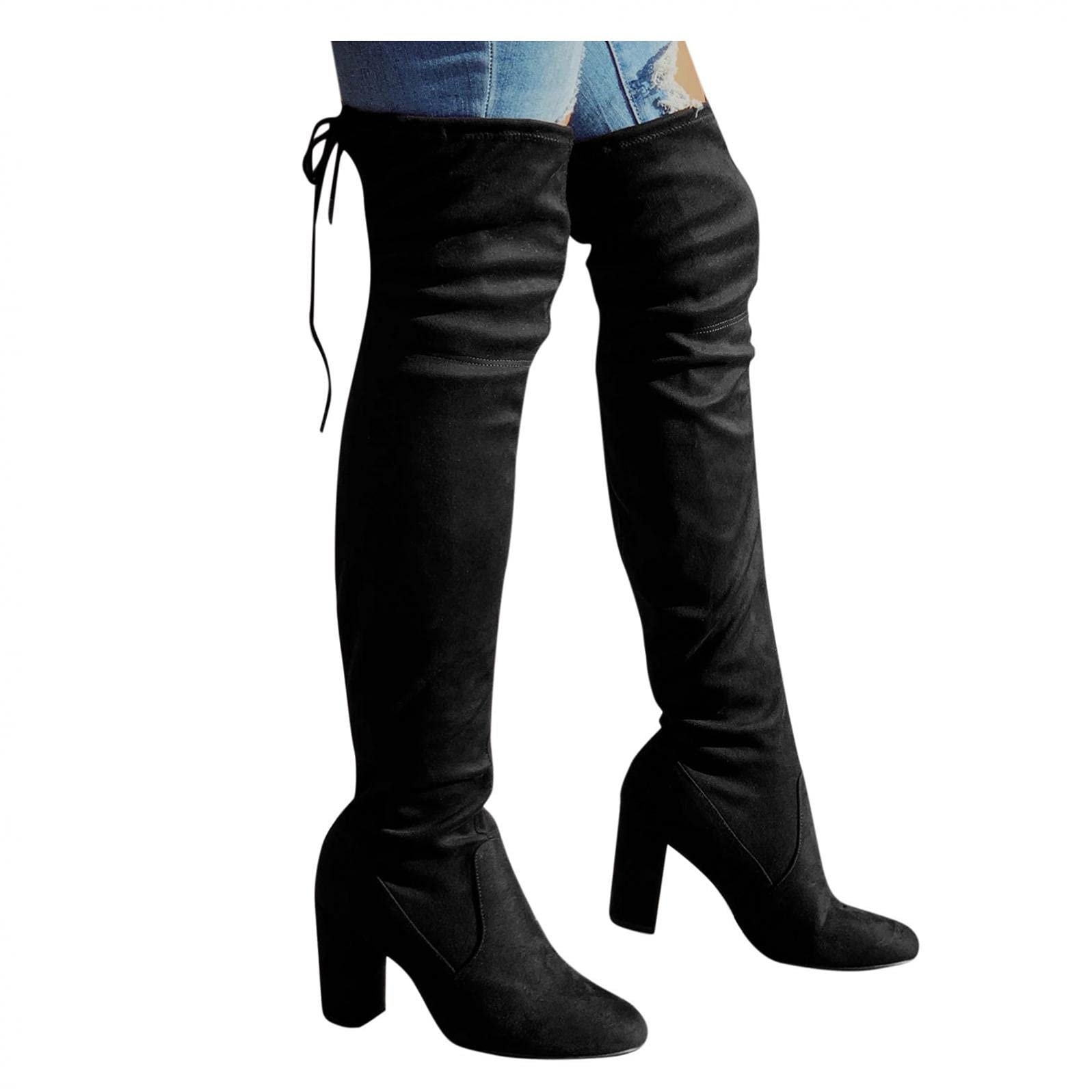 **Xudanell Women's Knee High Boots - Slim Heel Suede & Leather Cowboy Boots with Round Toe & Platform - Perfect for Casual Outfits, Office Wear, and Night Out**