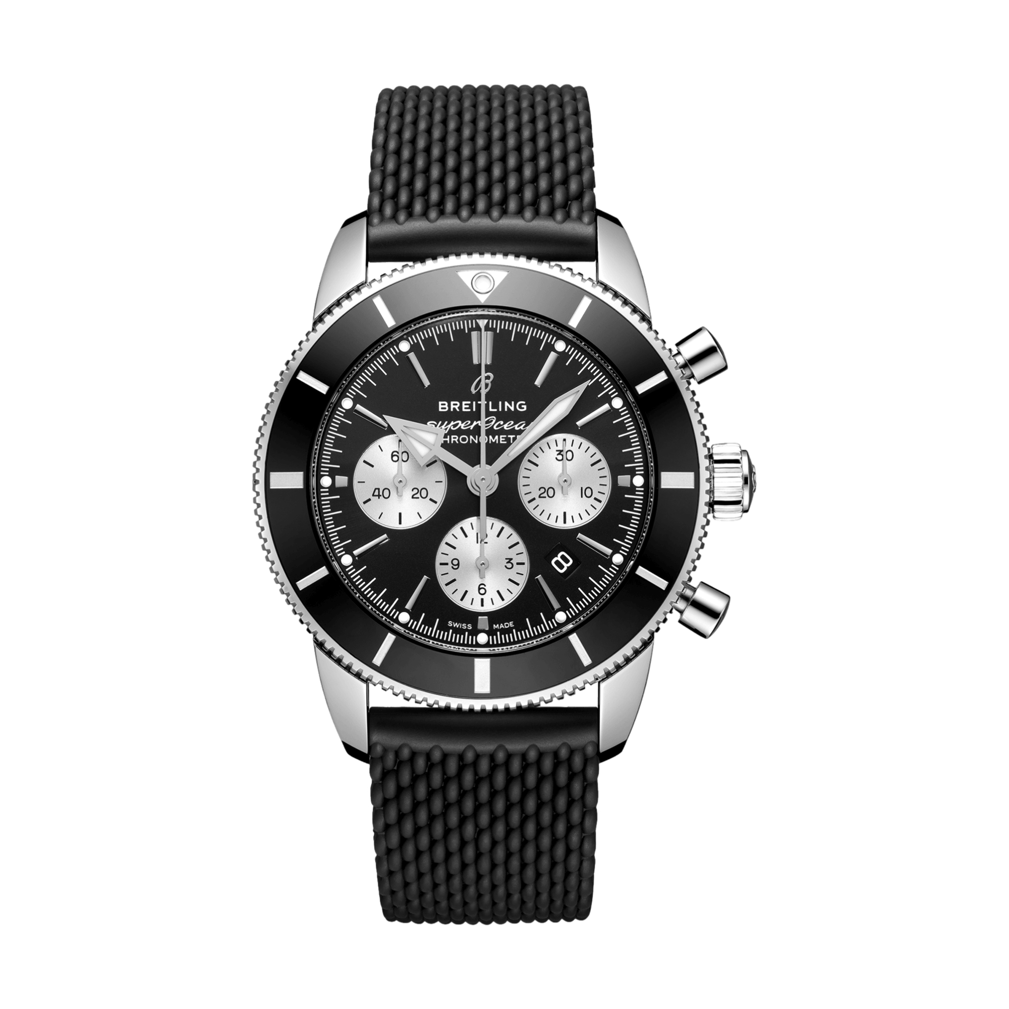 Superocean Heritage B01 Chronograph 44mm Men's Watch - Black & White Panda Dial with Rubber Strap | Luxury Diving, Water Sports & Everyday Wear